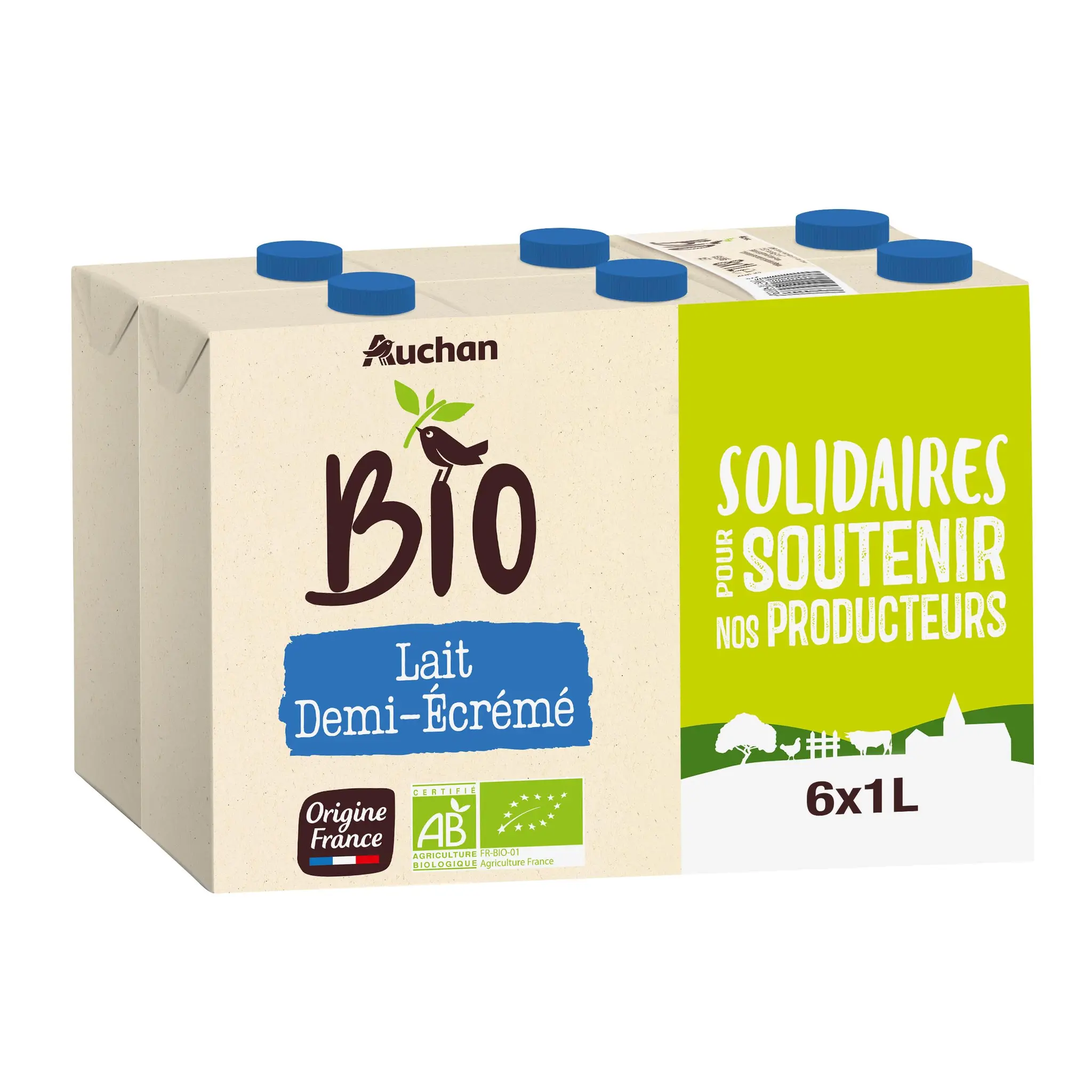 AUCHAN SOLIDAIRES BIO CULTIVONS LE BON Lait demi-écrémé UHT