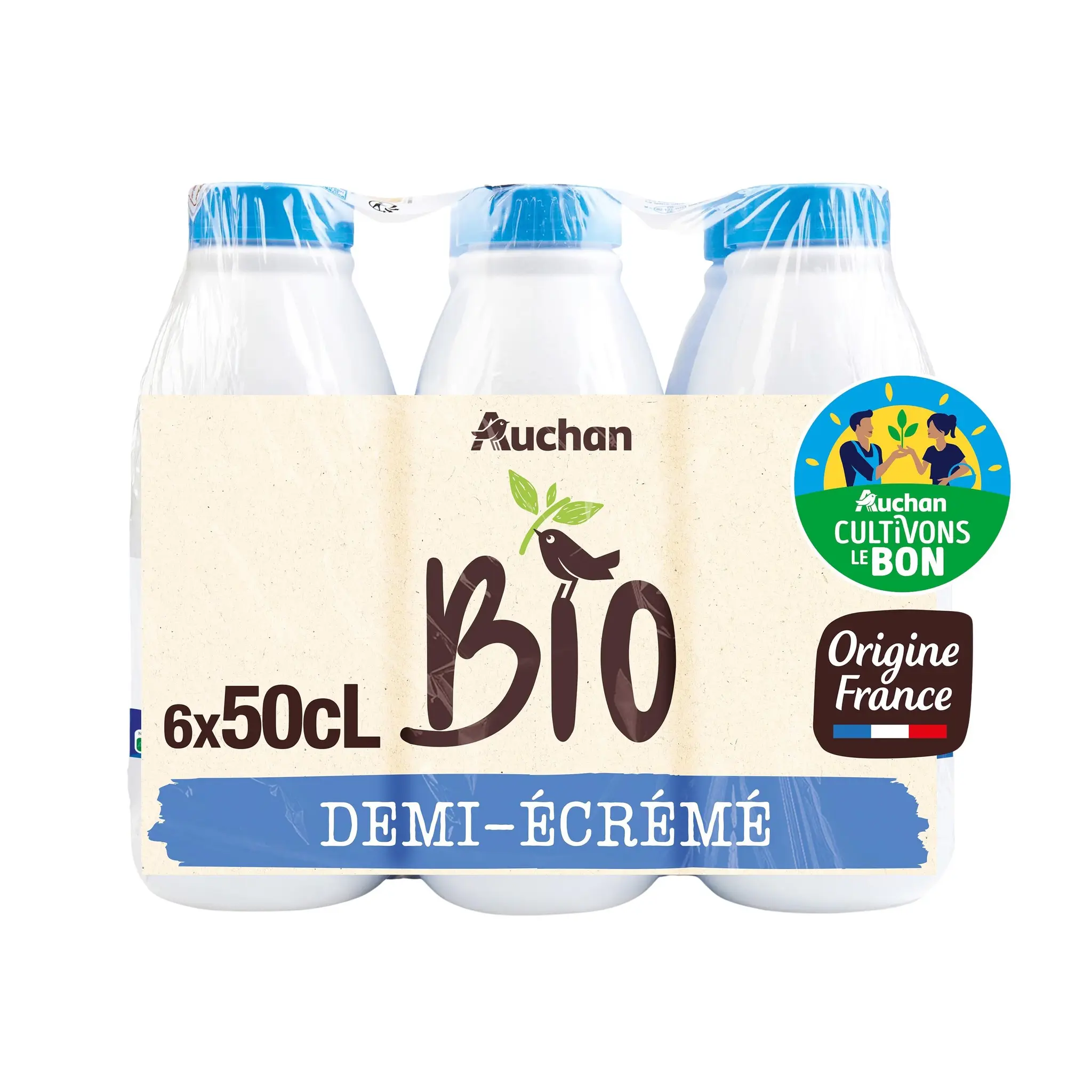 AUCHAN SOLIDAIRES BIO CULTIVONS LE BON Lait demi-écrémé UHT