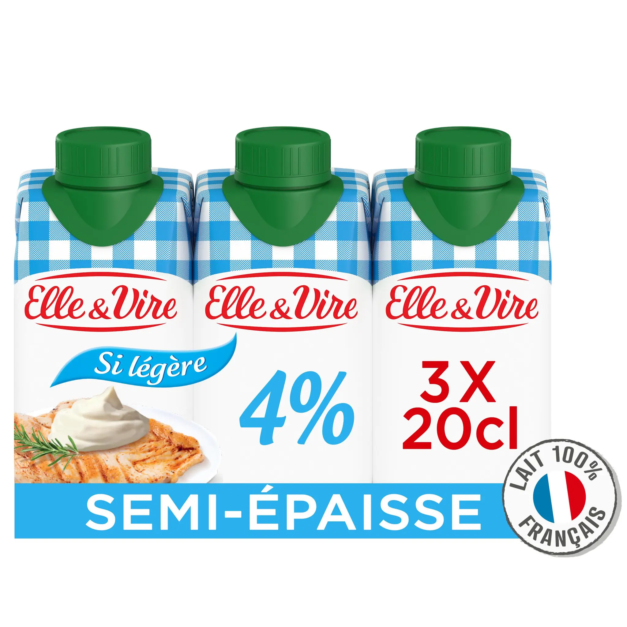 ELLE & VIRE Crème semi-épaisse légère 4% MG UHT