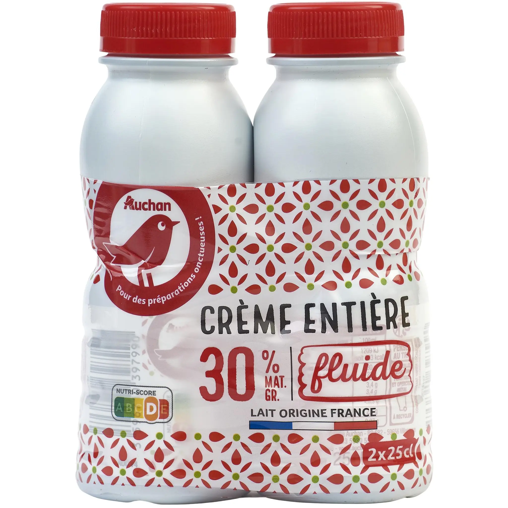 AUCHAN Crème fluide entière 30% MG UHT