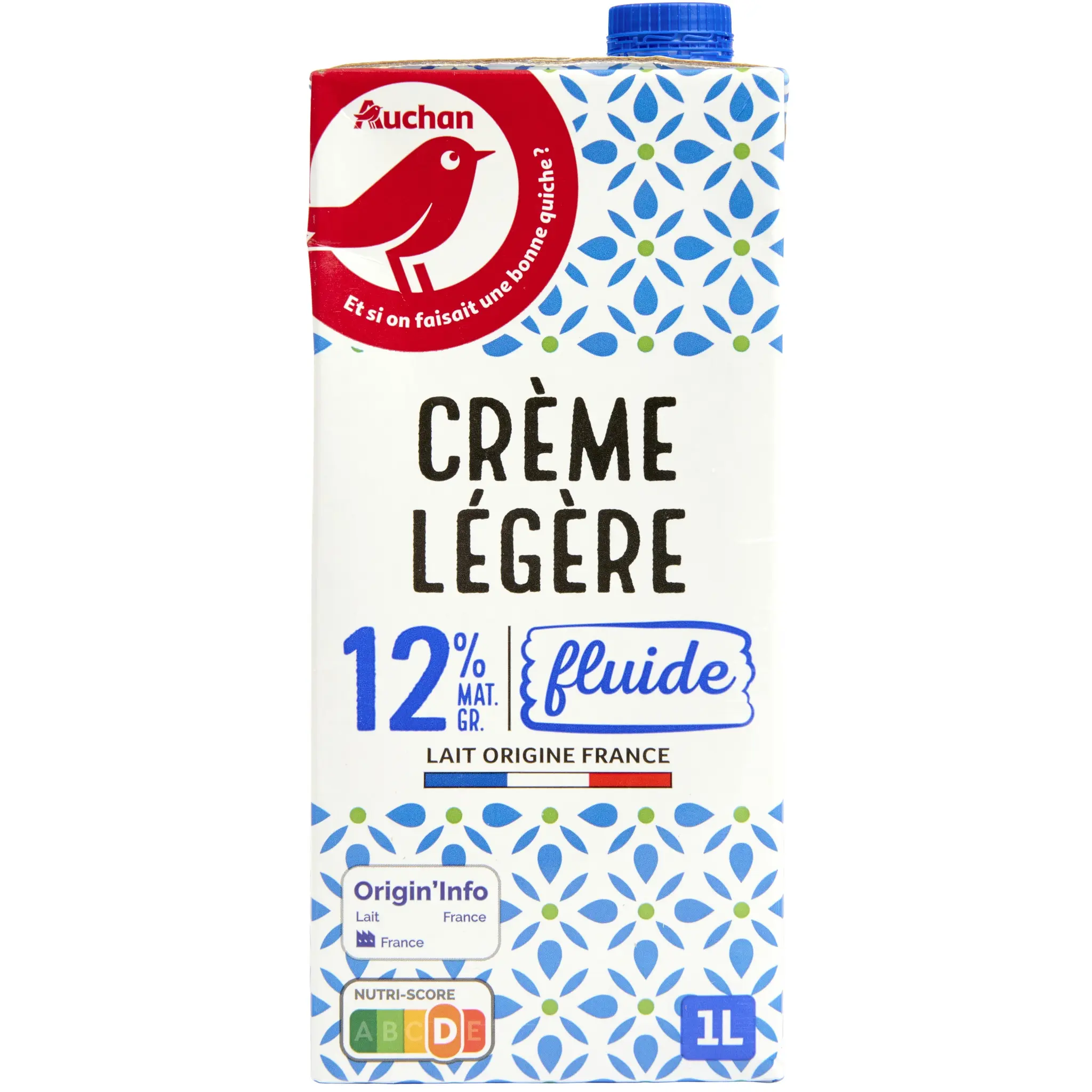 AUCHAN Crème fluide liquide 12%MG UHT