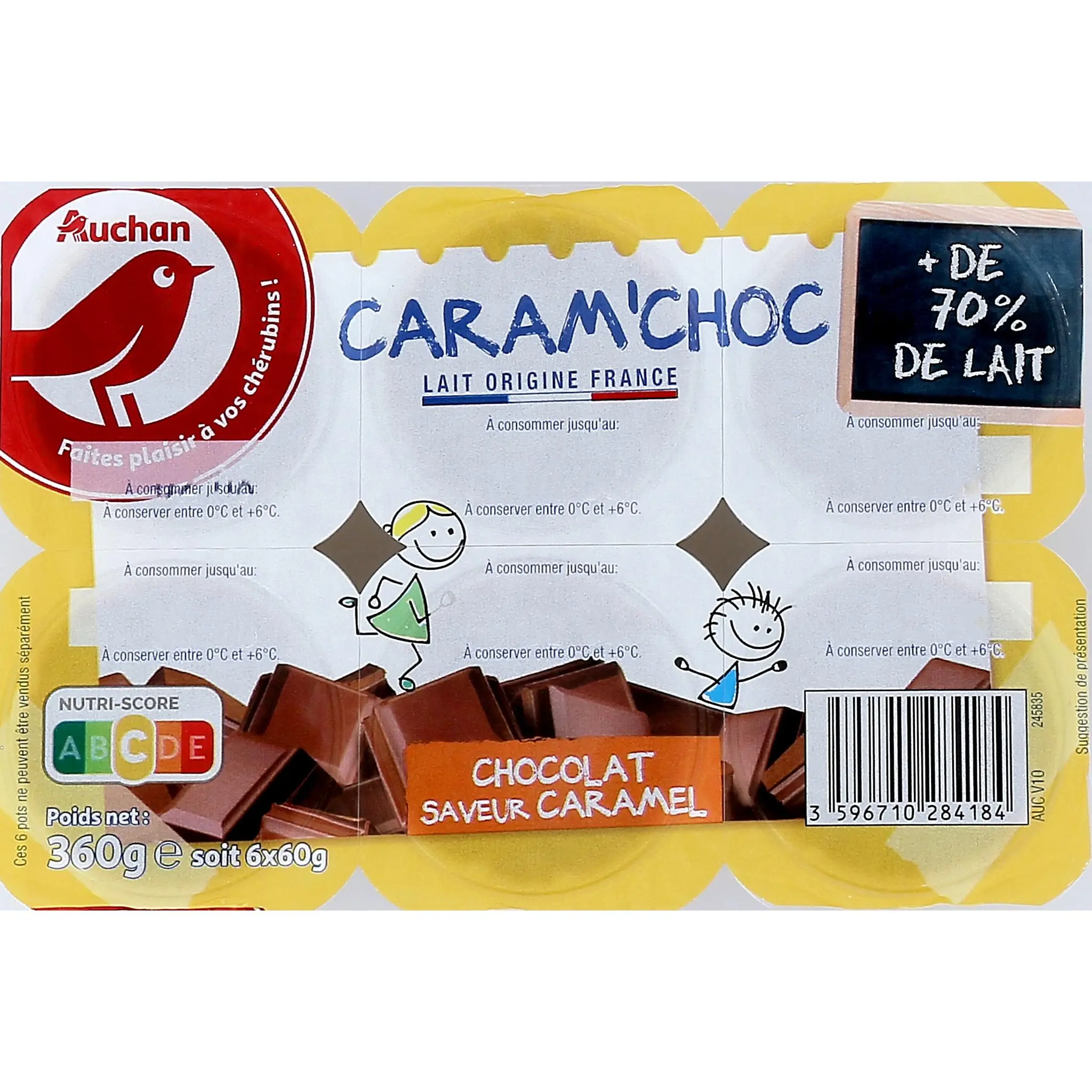 AUCHAN Crème dessert au chocolat saveur caramel
