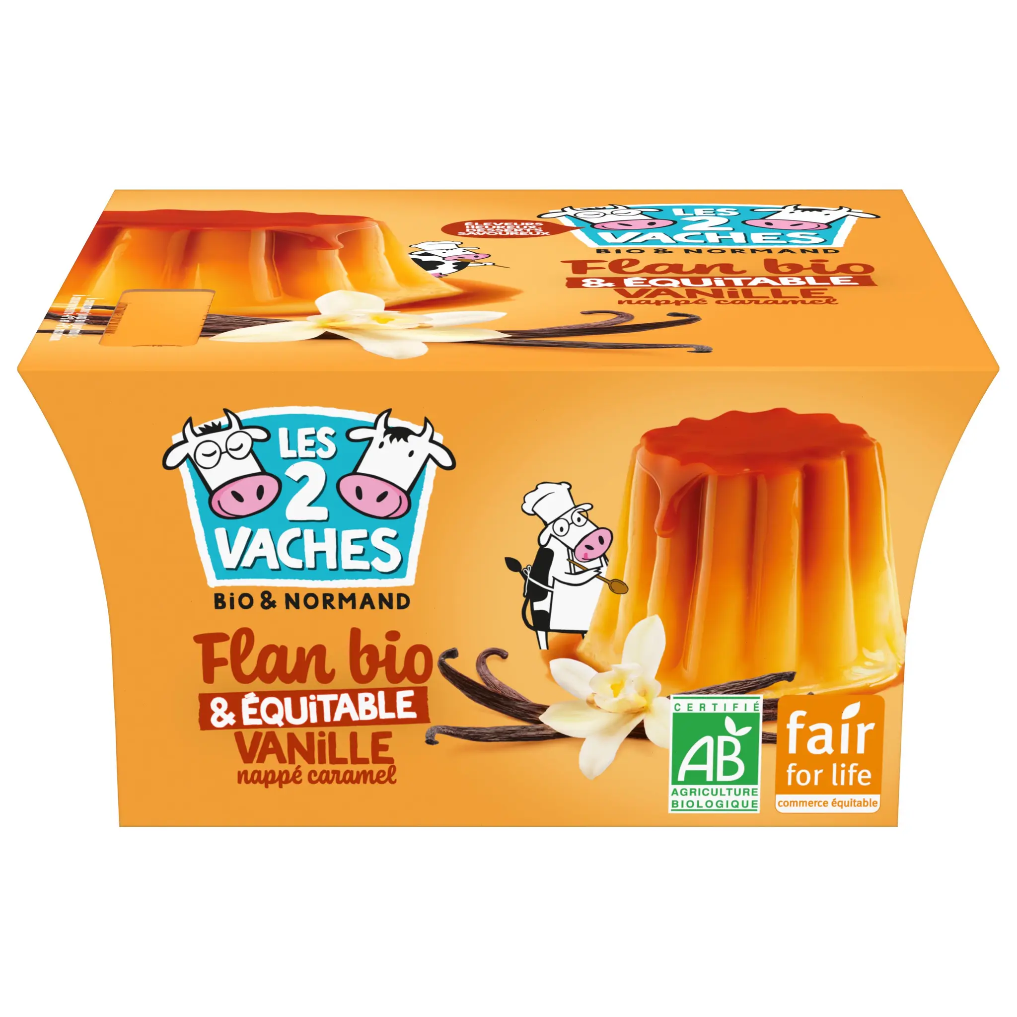LES 2 VACHES Flan à la vanille nappé de caramel bio