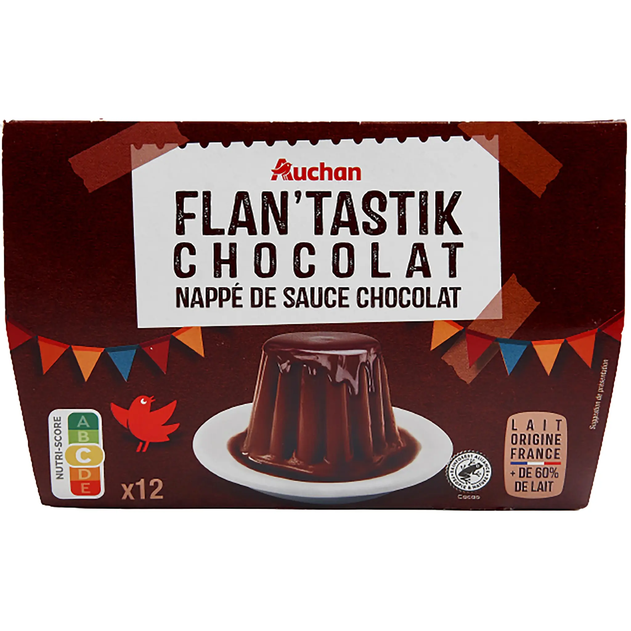 AUCHAN Flan au chocolat nappé de sauce chocolat