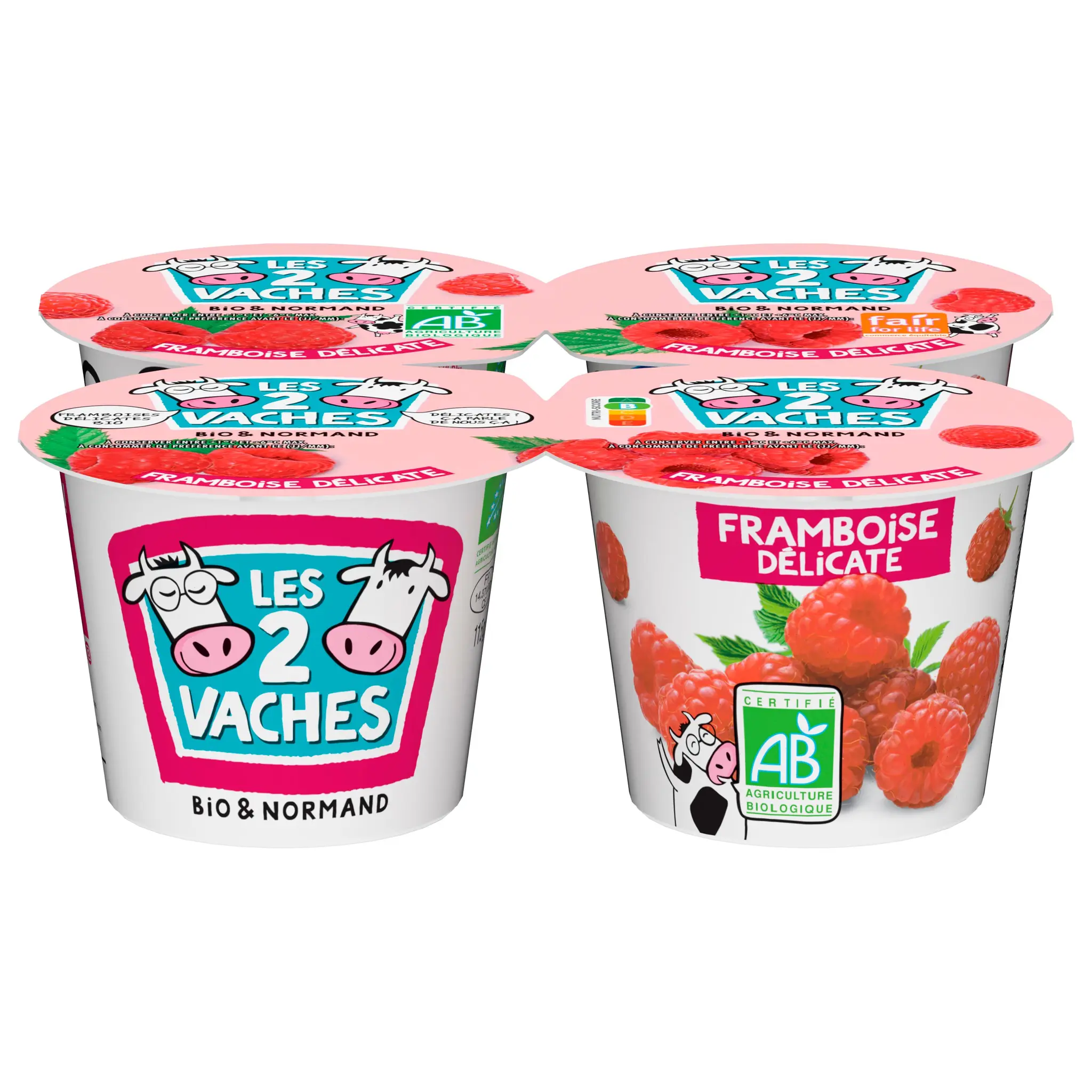 LES 2 VACHES Yaourt brassé bio aux framboises délicates