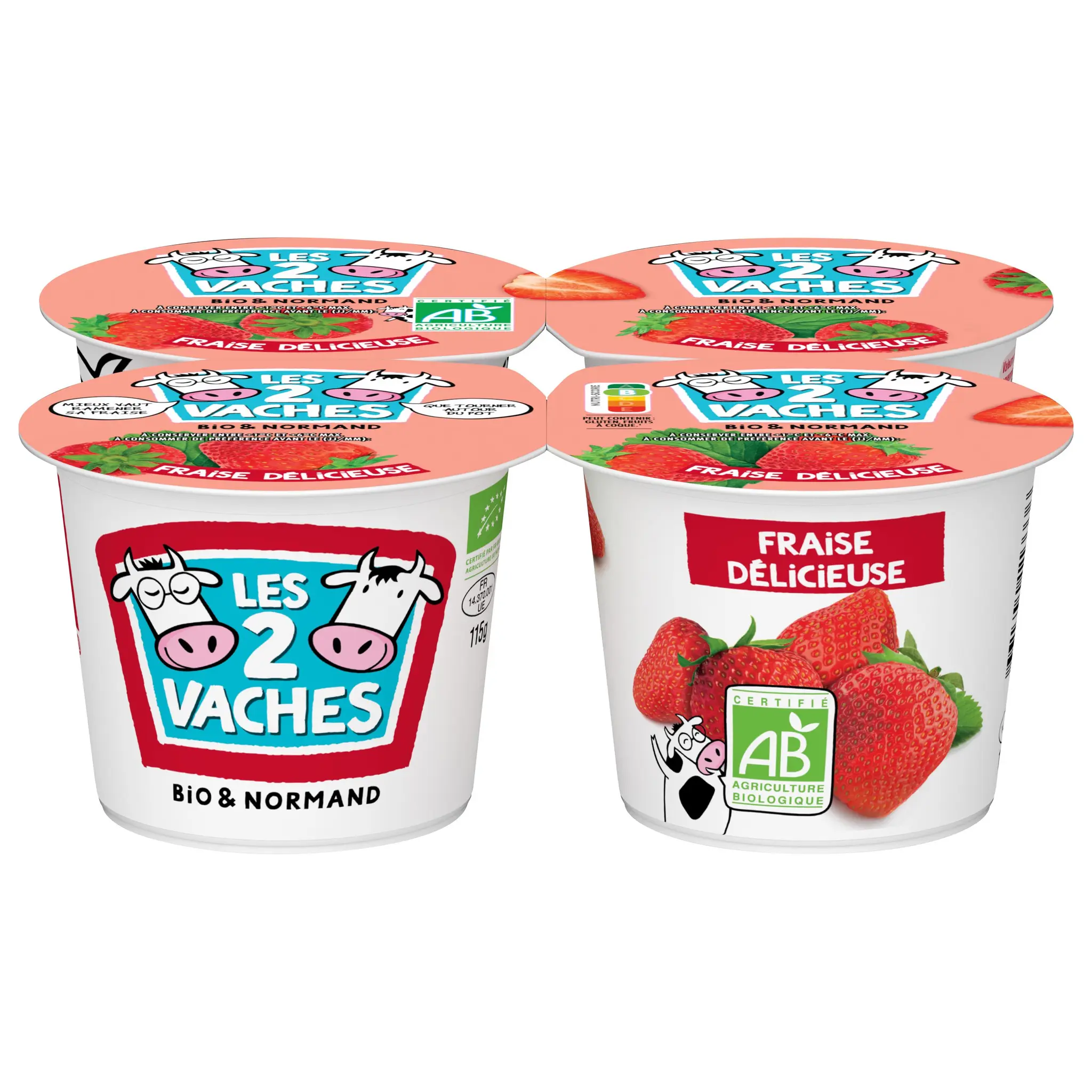 LES 2 VACHES Yaourt brassé à la fraise bio