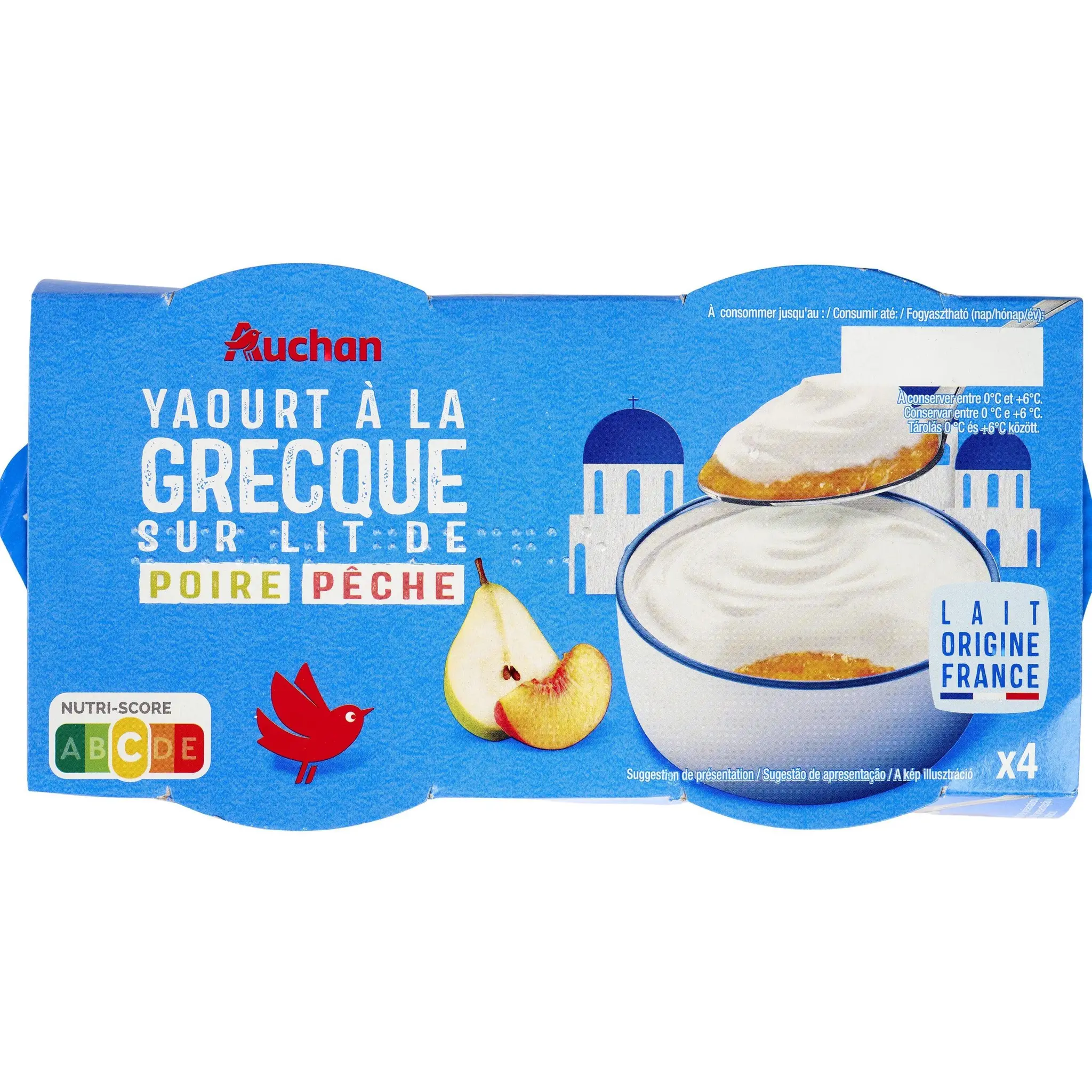 AUCHAN Yaourt à la grecque sur lit de poires pêches