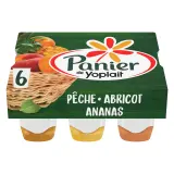 PANIER DE YOPLAIT Yaourt nature sur lit de fruits jaunes pêche abricot ananas