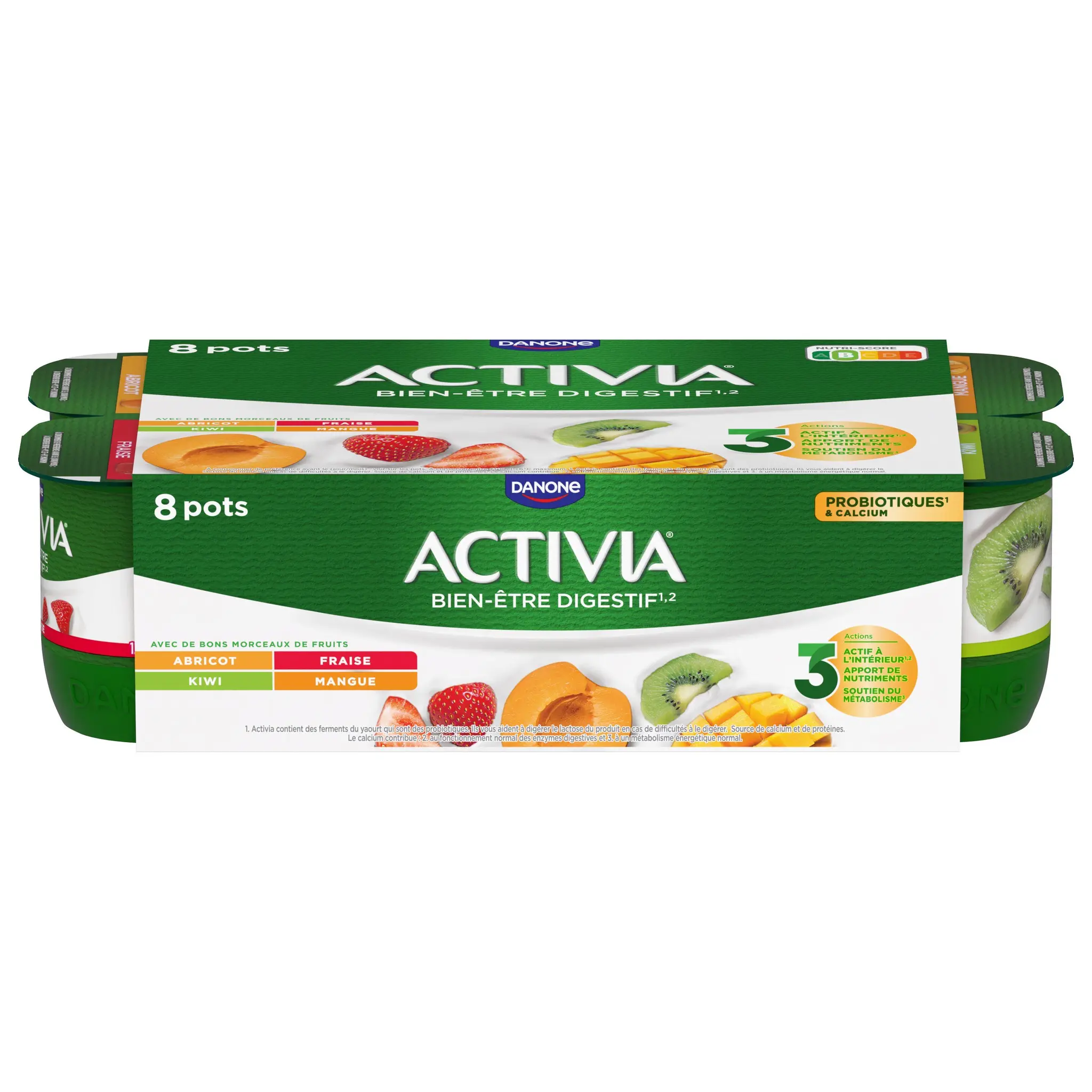 ACTIVIA Probiotiques - Yaourt au bifidus fraise abricot kiwi mangue avec morceaux