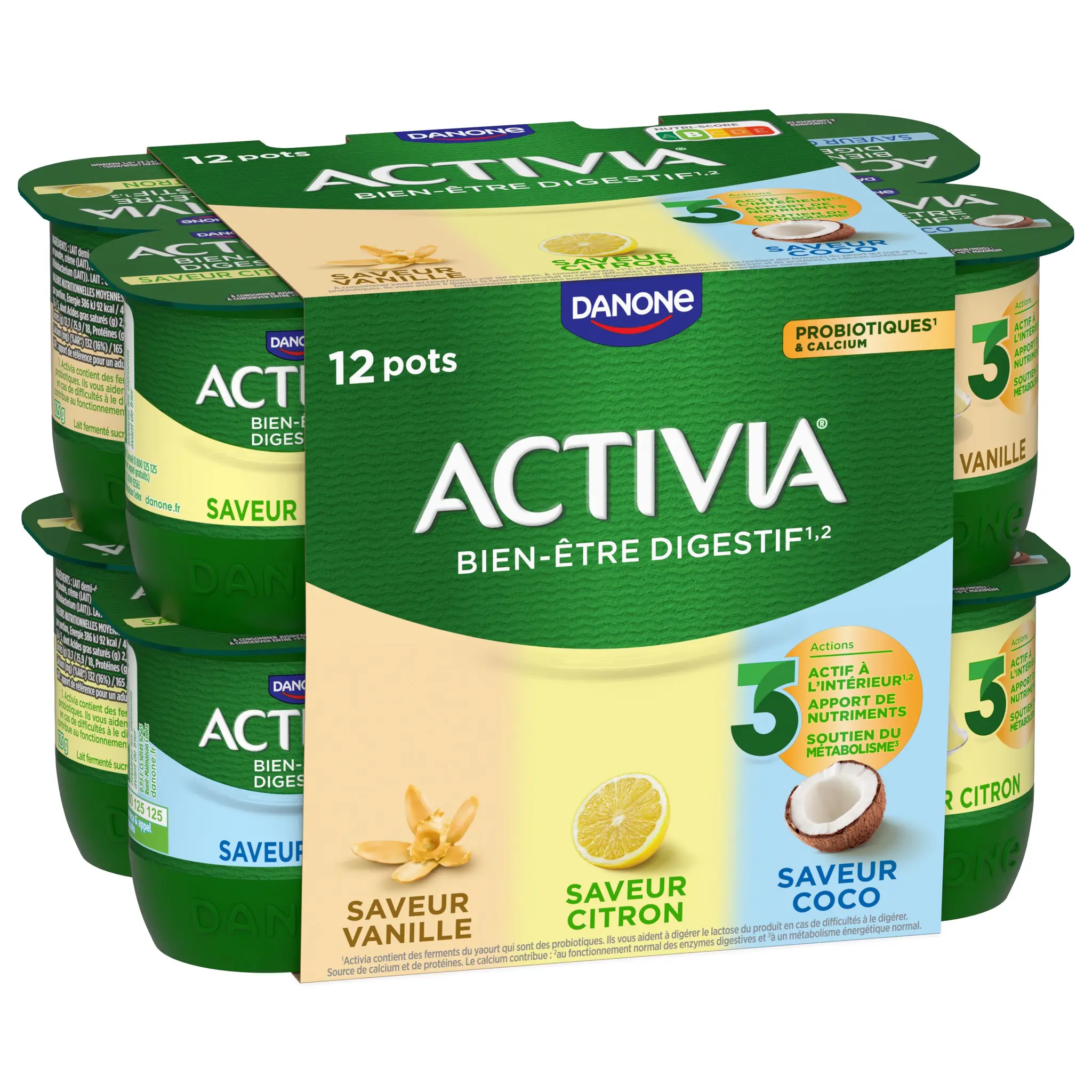 ACTIVIA Probiotiques - Yaourt citron, vanille, coco