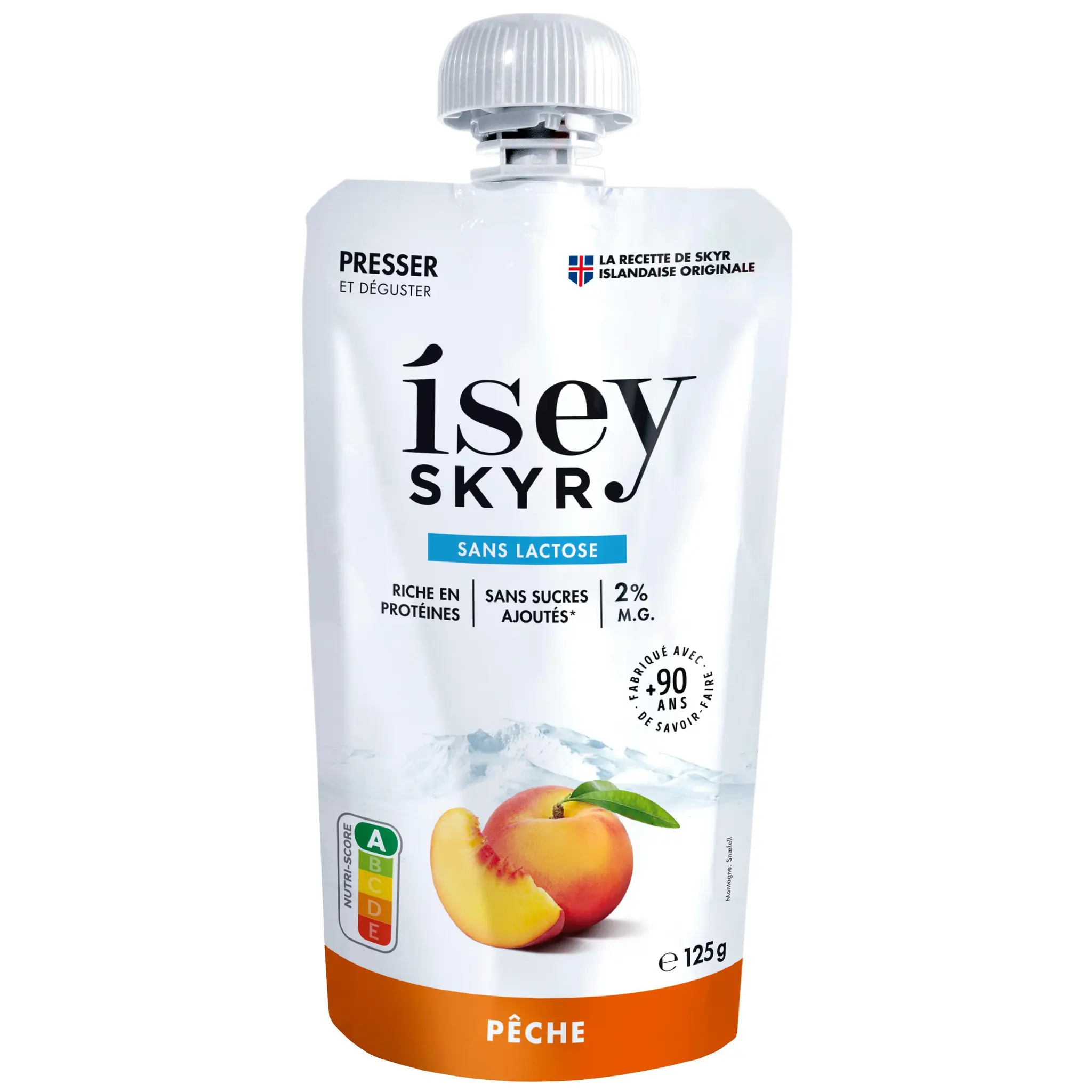 ISEY Skyr gourde sans lactose sans sucres ajoutés à la pêche