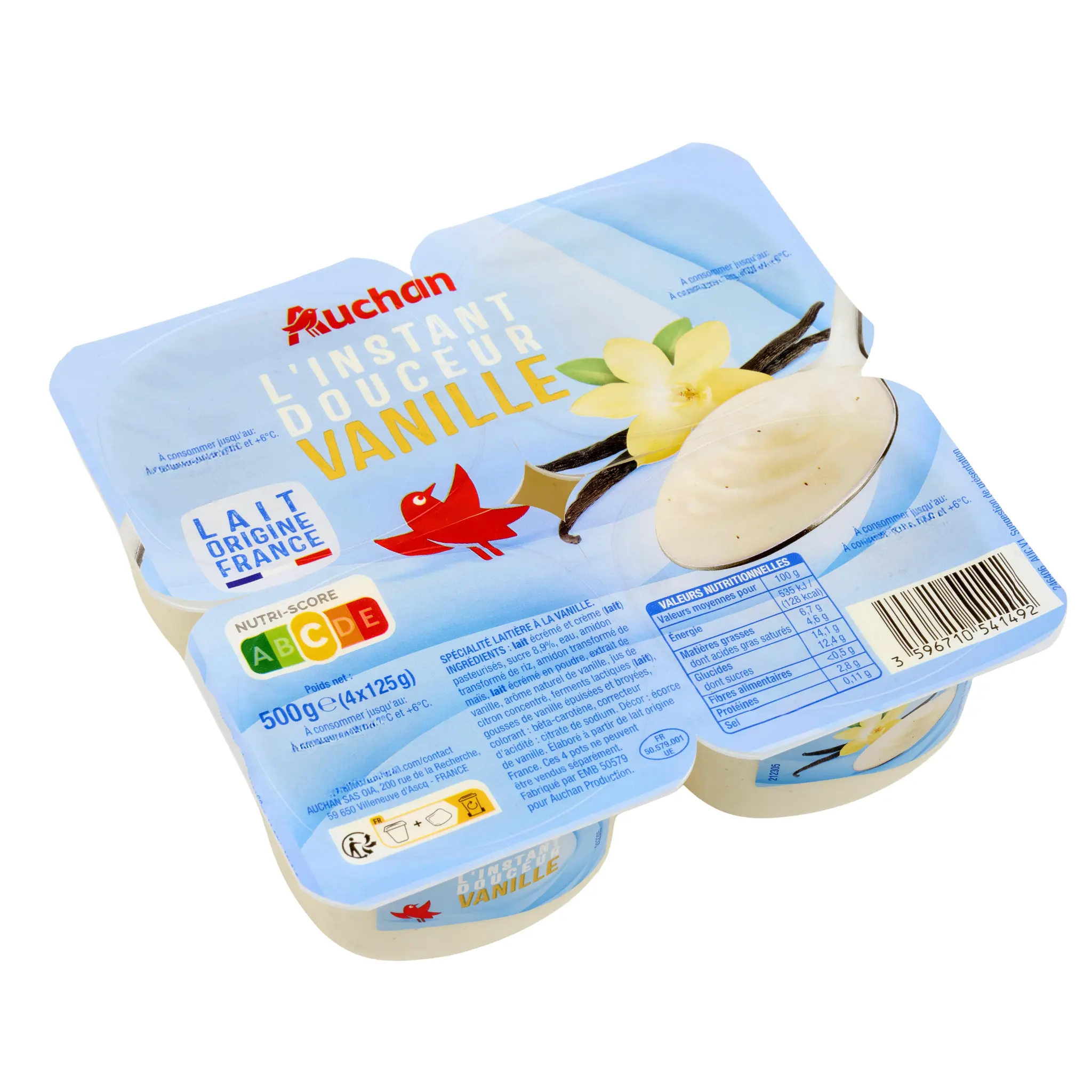AUCHAN L'instant douceur spécialité laitière à la vanille