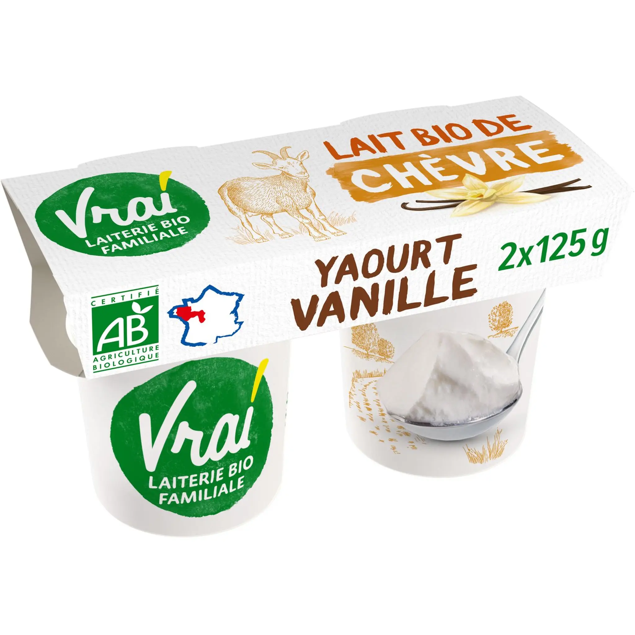 VRAI Yaourt brassé nature au lait de chèvre à la vanille bio