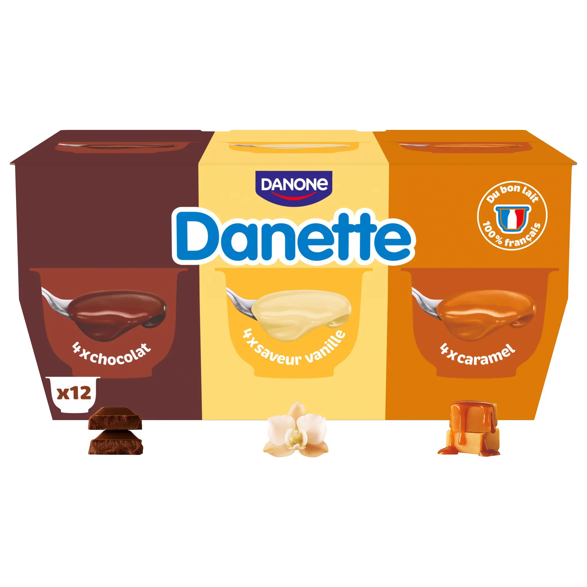 DANETTE Crème dessert chocolat caramel vanille