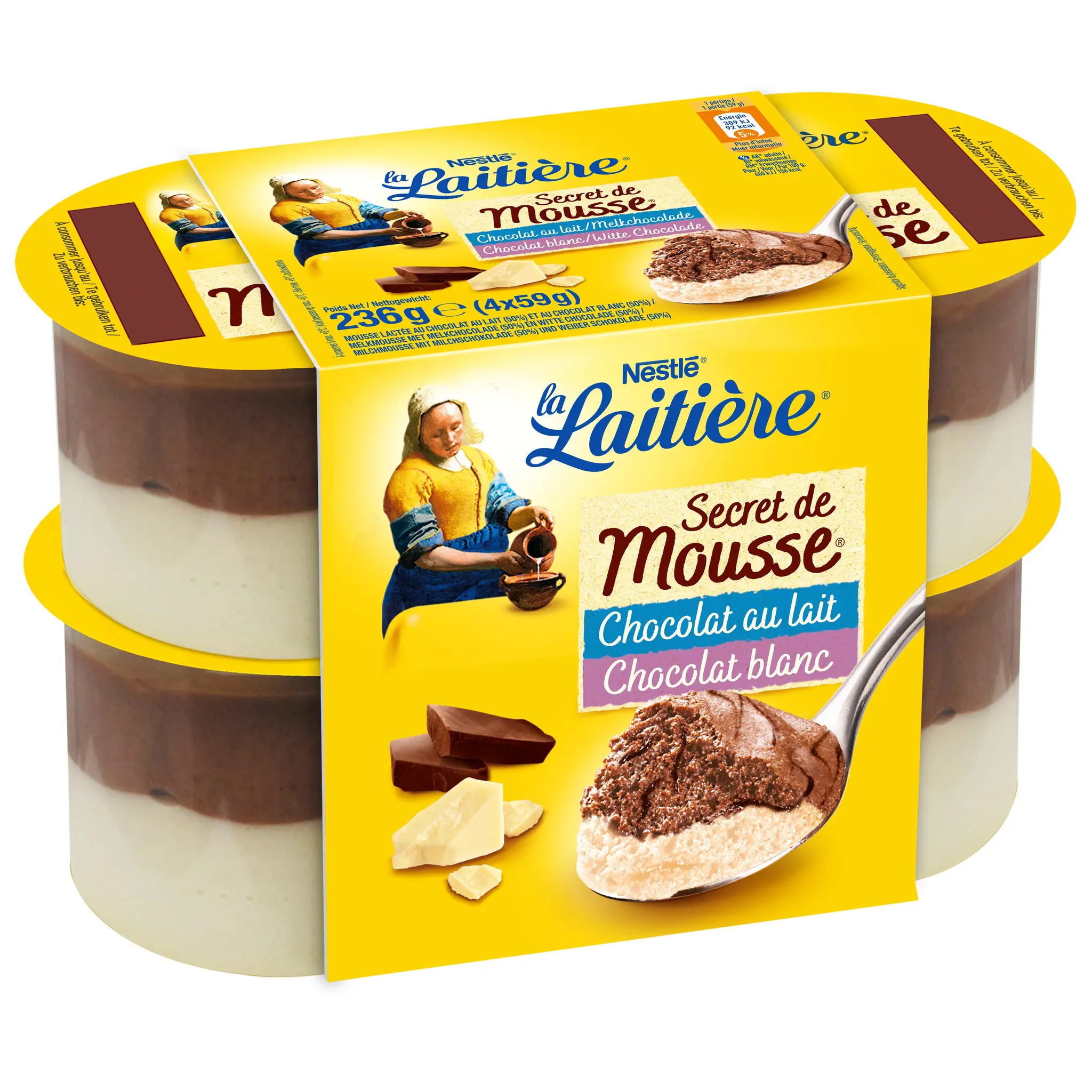 LA LAITIERE Secret de mousse au chocolat au lait et chocolat blanc