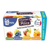 CHARLES & ALICE Spécialité pommes panaché mirabelles myrtilles bananes vanille sans sucres ajoutés