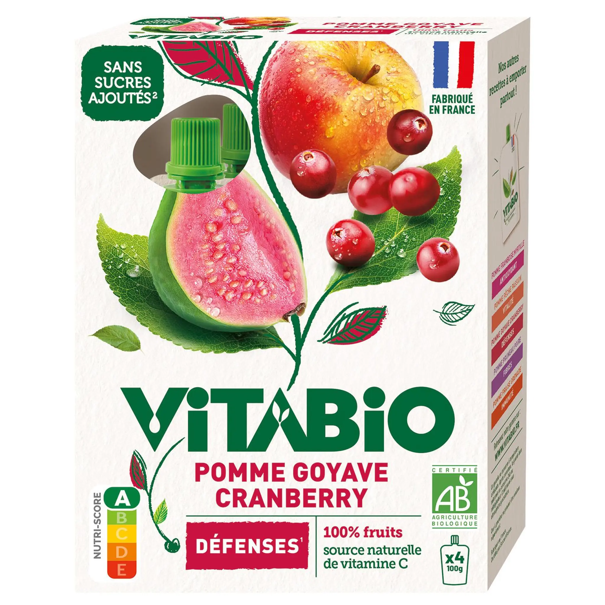 VITABIO Gourdes compotes défenses de pomme goyave et cranberry bio