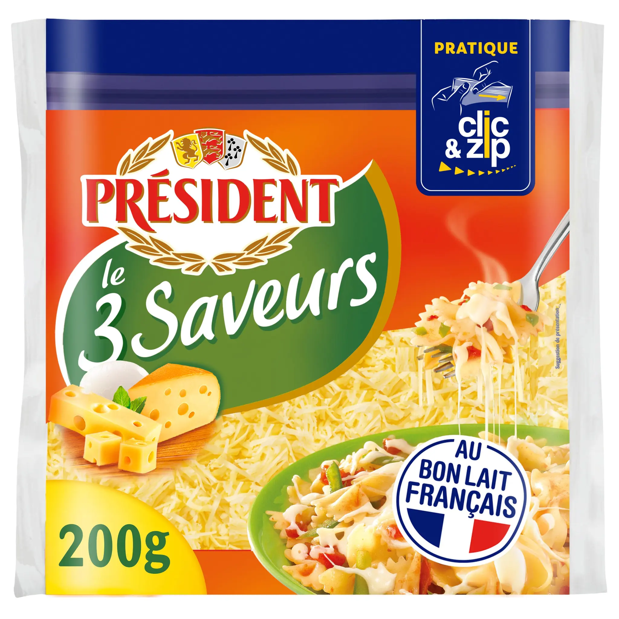 PRESIDENT Fromage rapé 3 saveurs