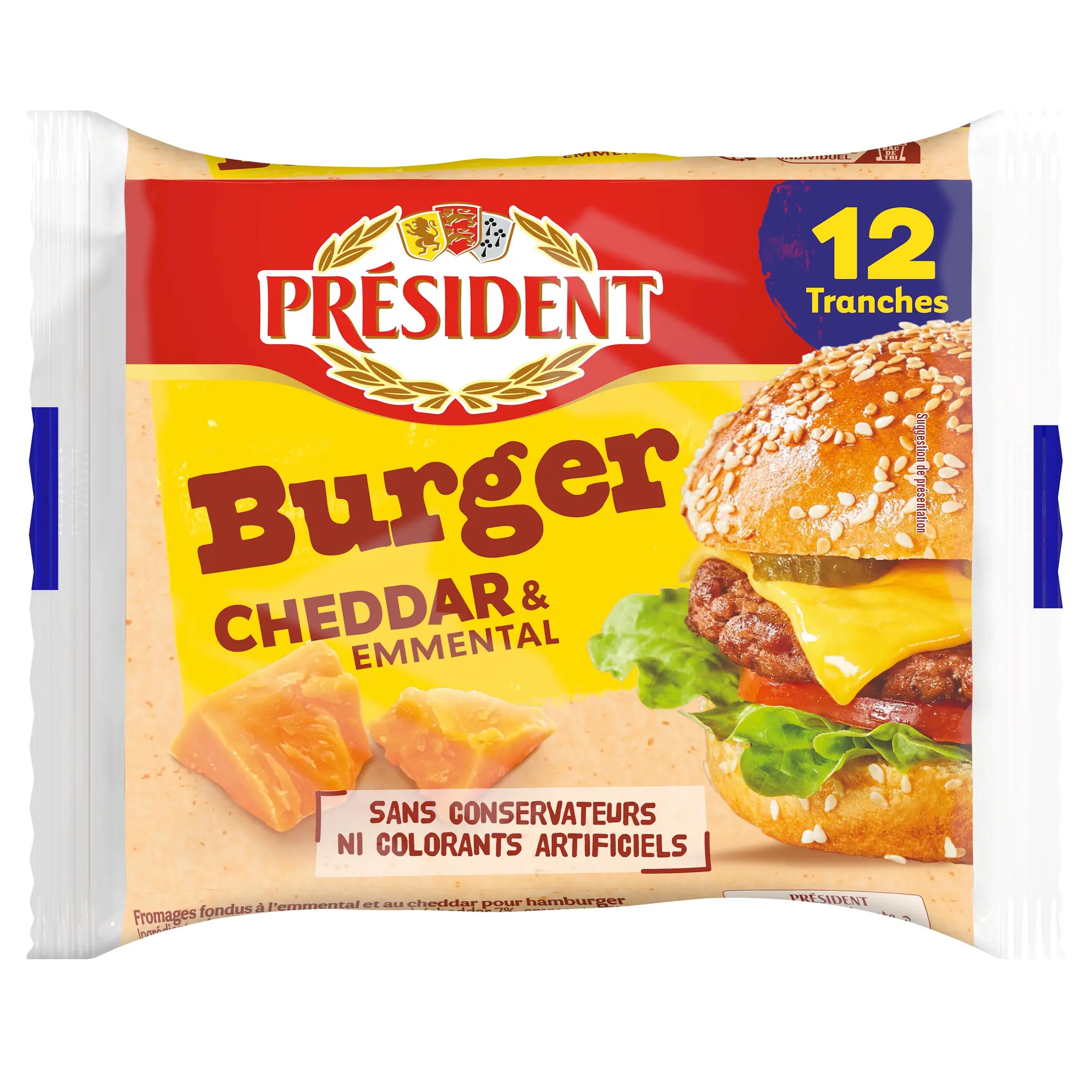 PRESIDENT Cheddar et emmental pour hamburger en tranches