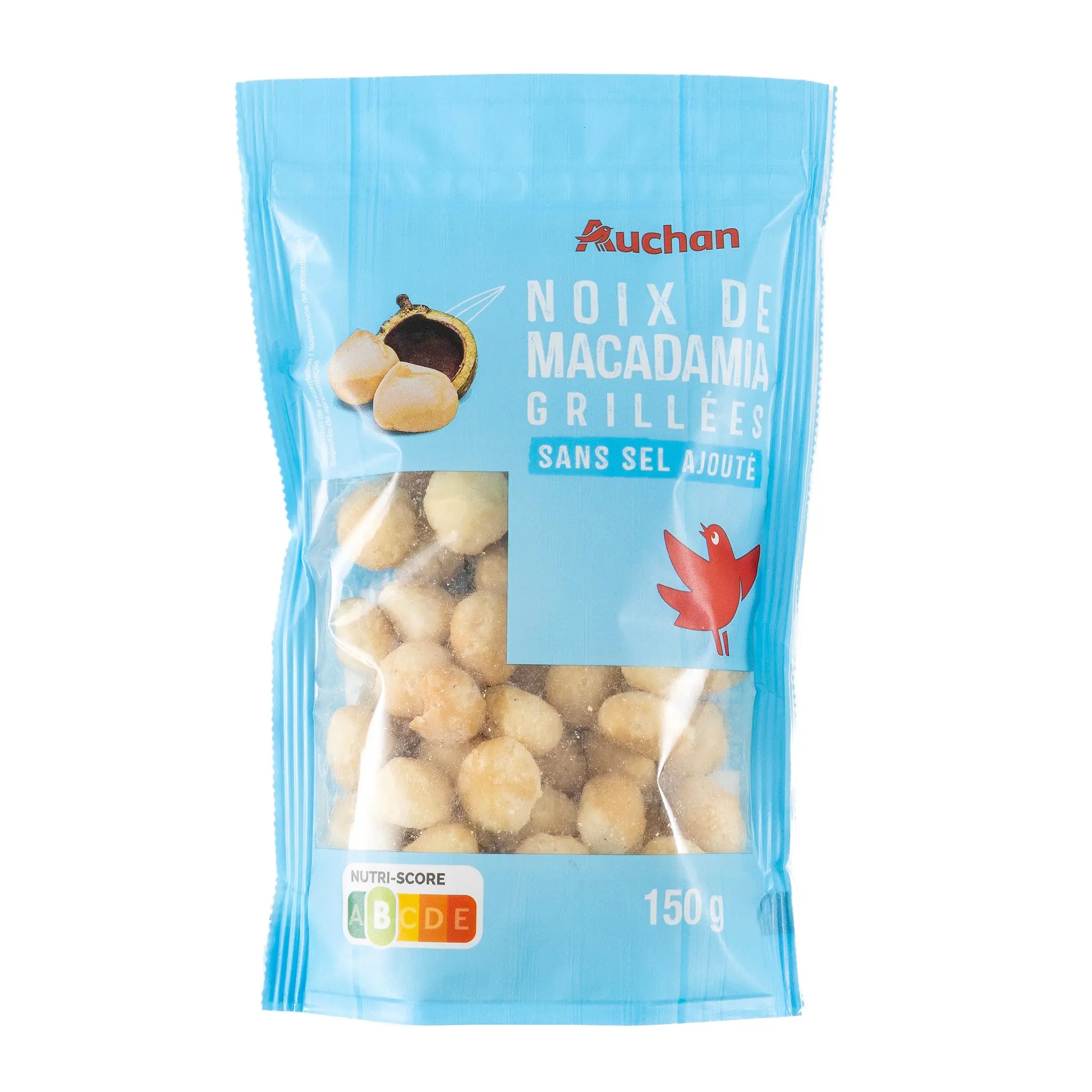 AUCHAN Noix de macadamia grillées sans sel ajouté