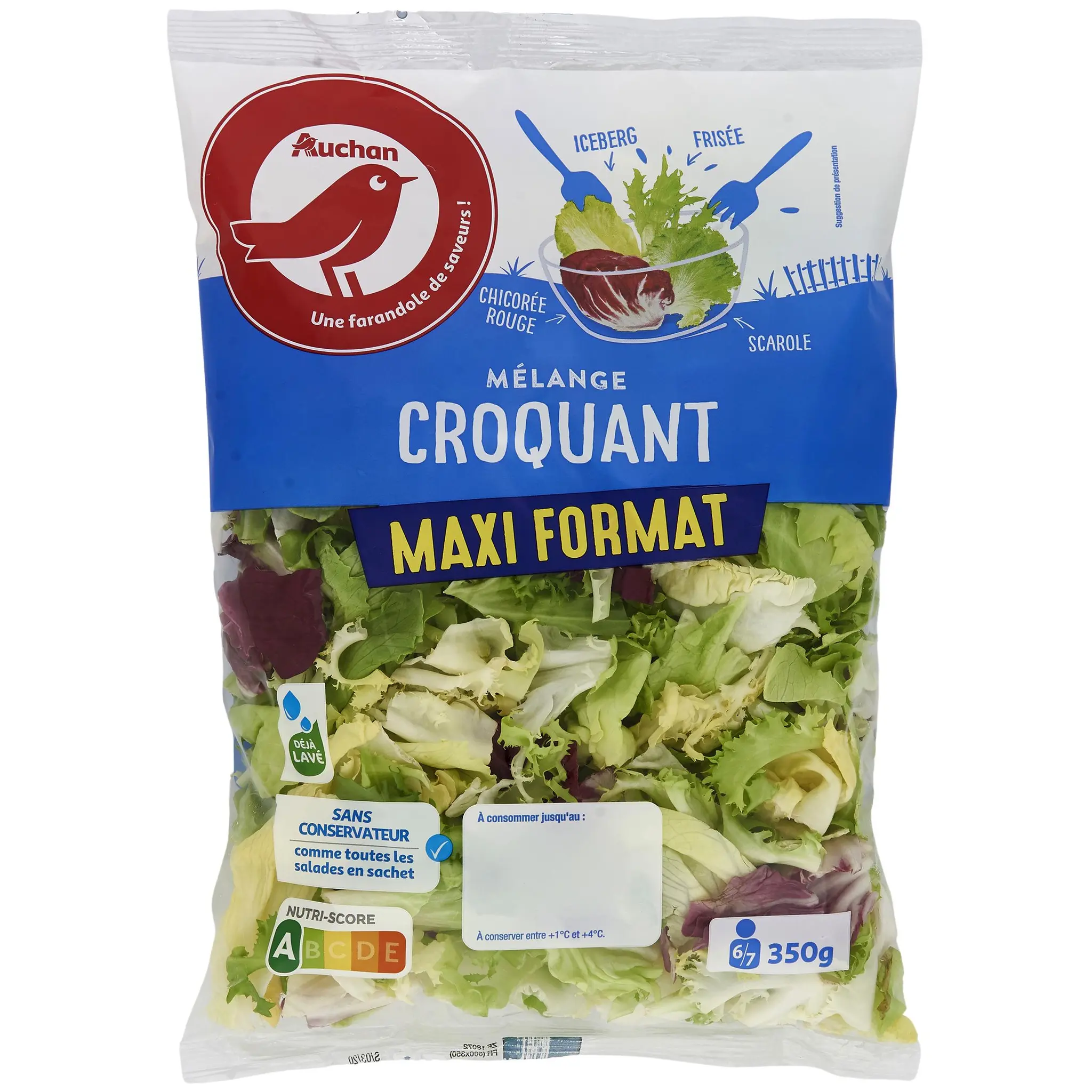 AUCHAN Mélange croquant de frisée chicorée rouge scarole et iceberg