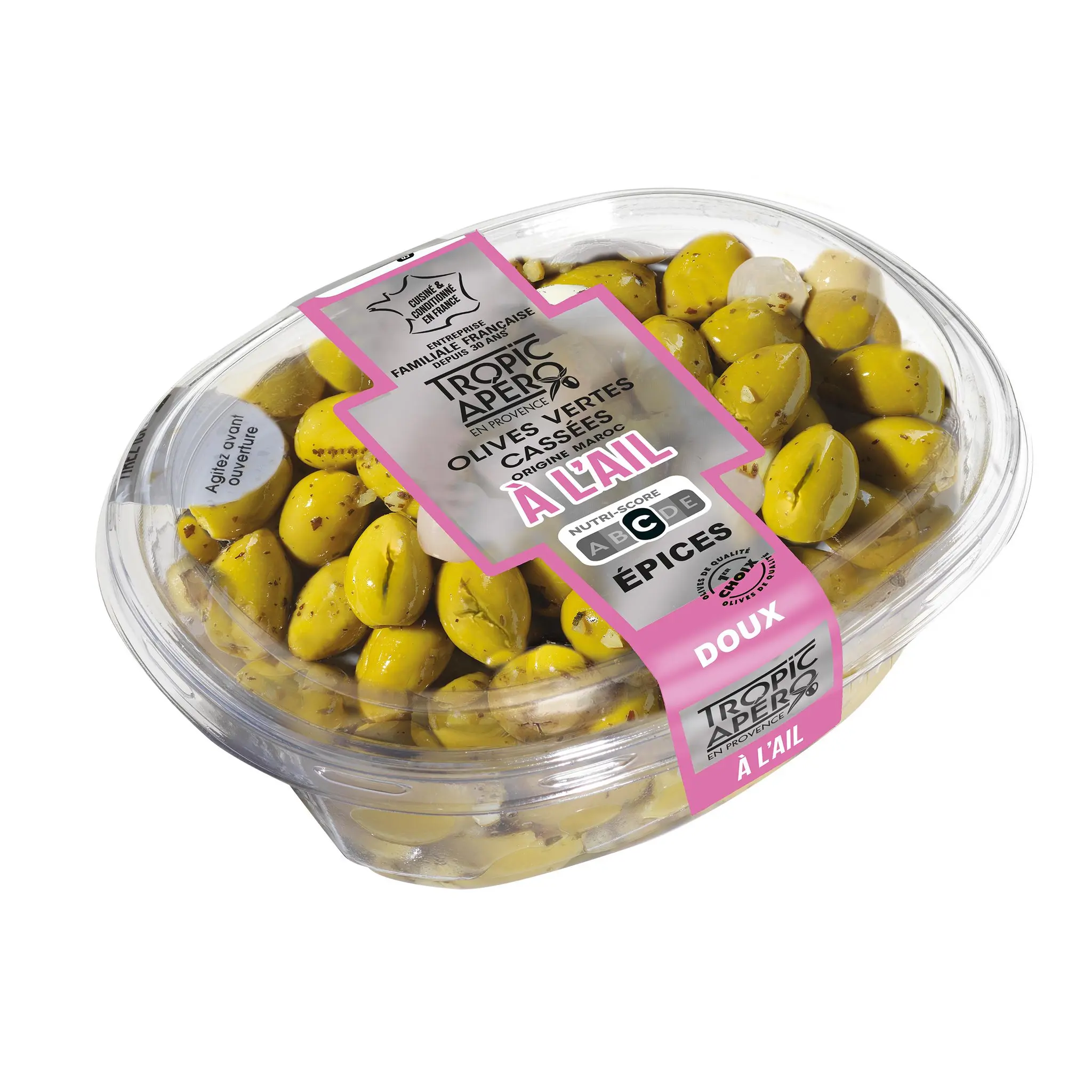 TROPIC APERO Olives vertes cassées origine Maroc à l'ail