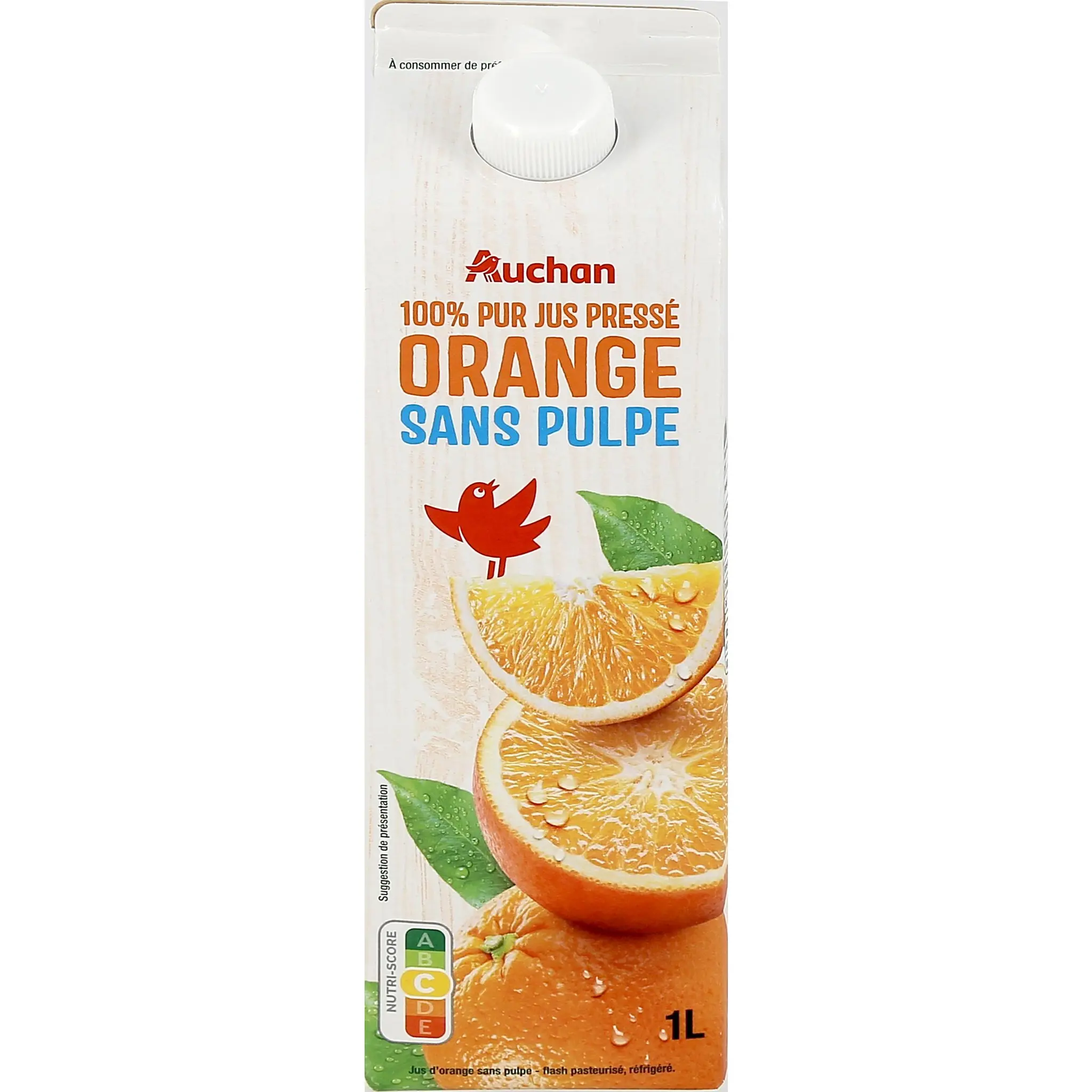AUCHAN Pur jus d'orange sans pulpe