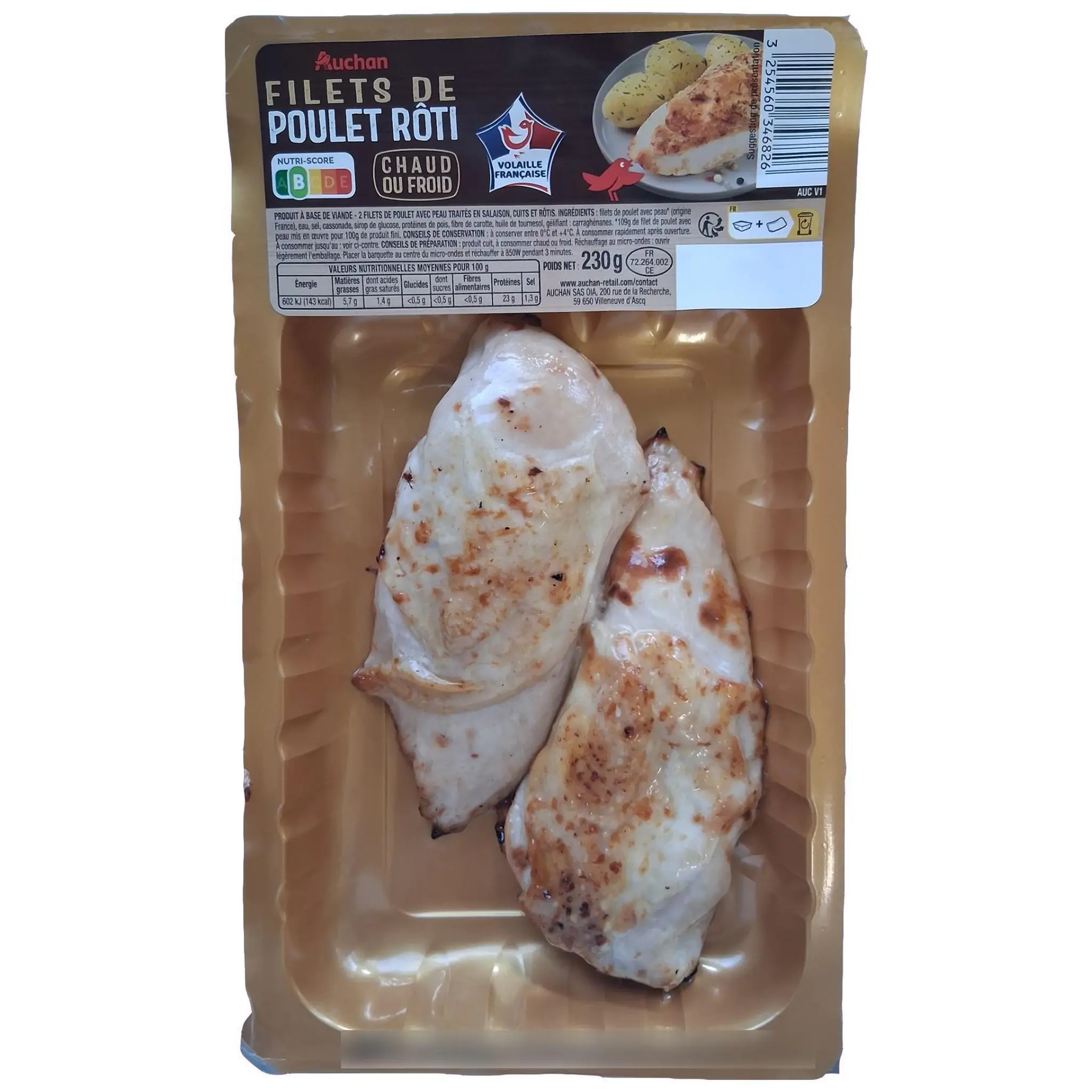 AUCHAN Filets de poulet rôti