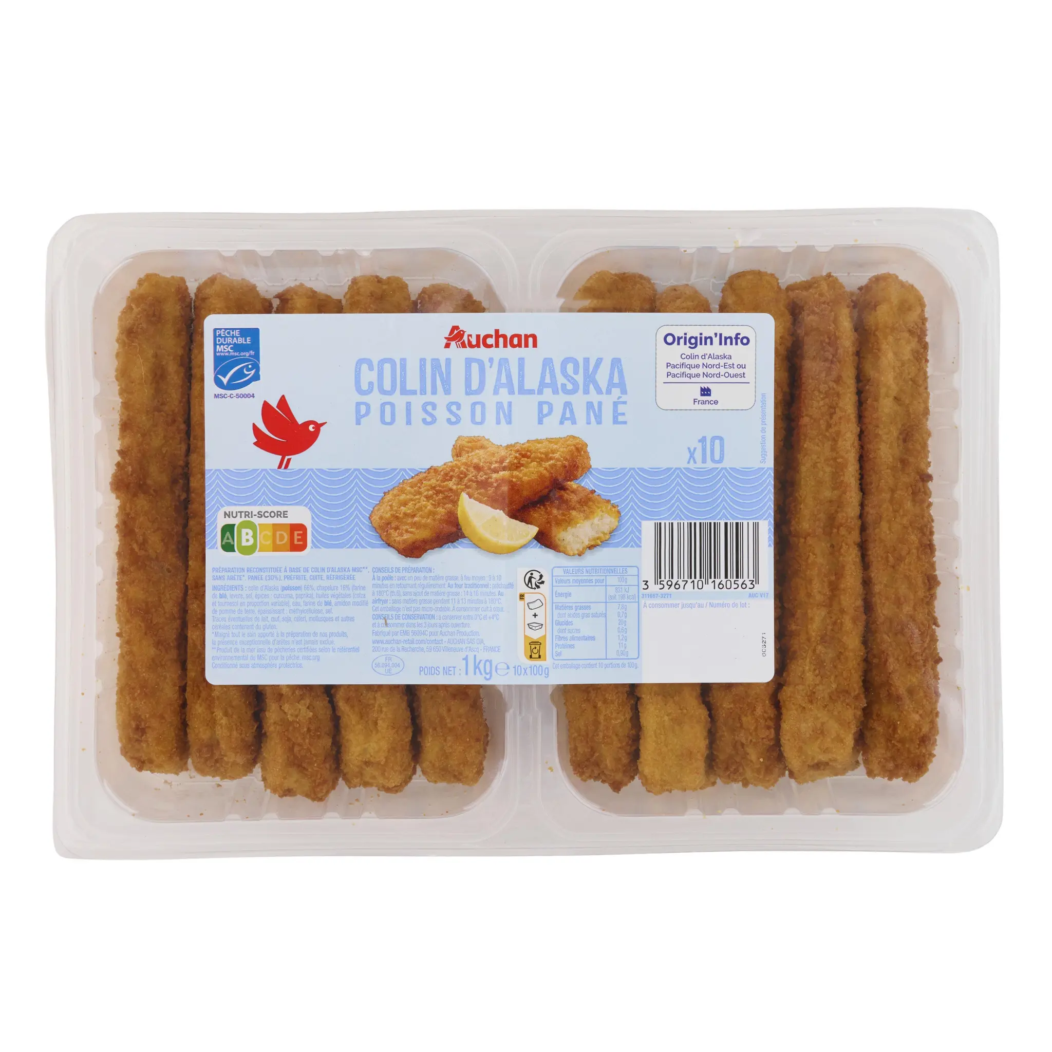 AUCHAN Panés de colin d'Alaska MSC