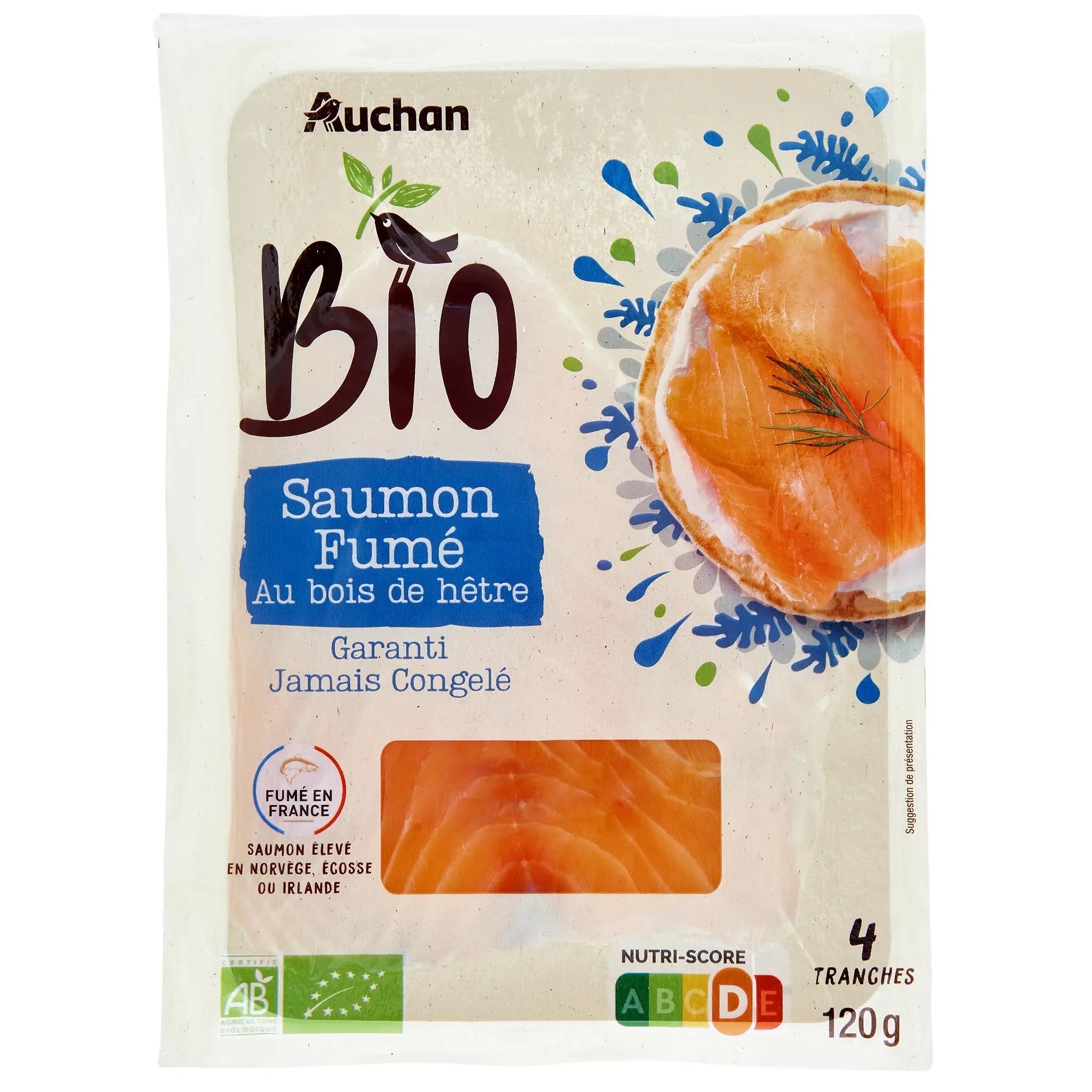 AUCHAN BIO Saumon fumé au bois de hêtre