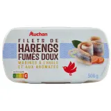 AUCHAN Filets de harengs fumés doux marinés à l'huile et aux aromates