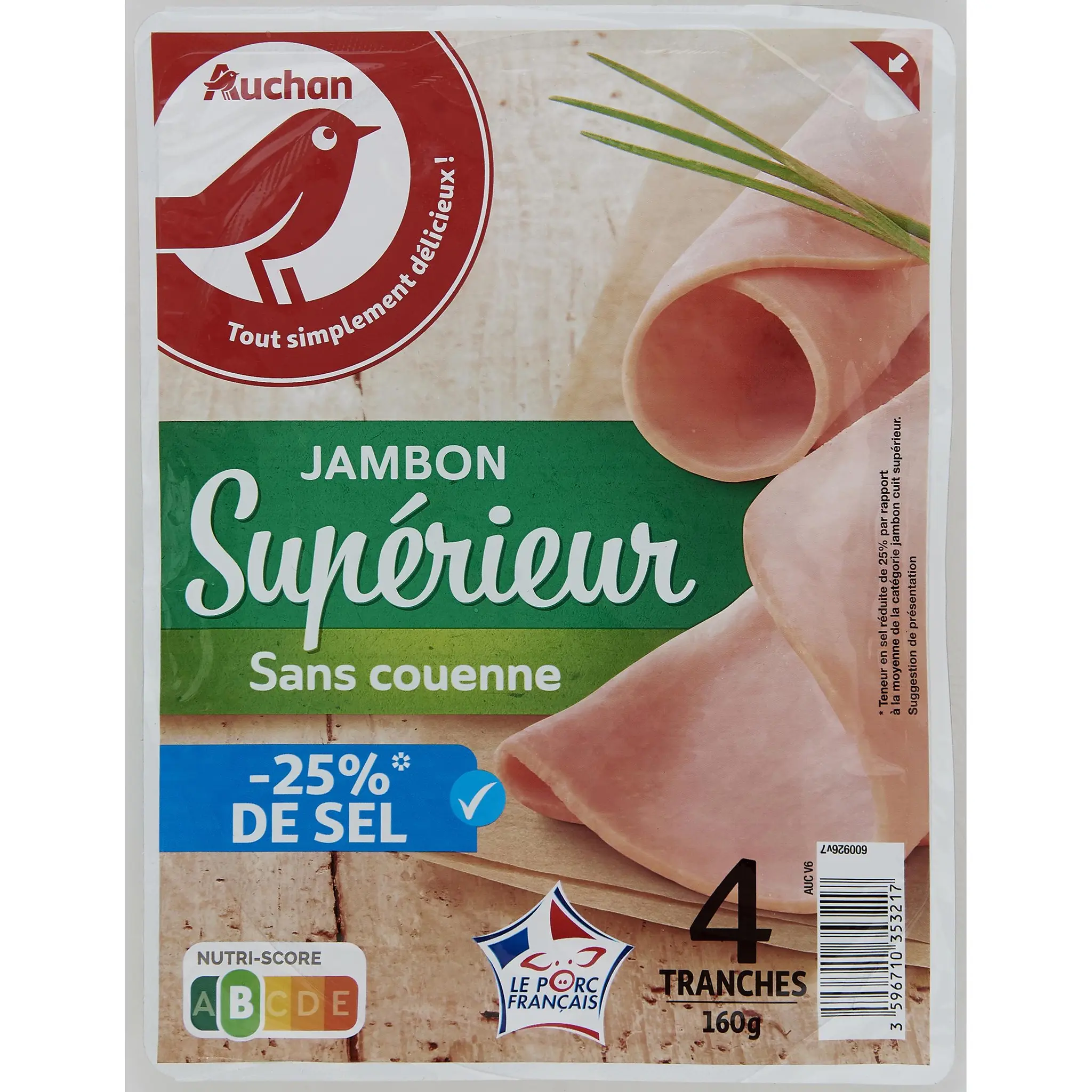 AUCHAN Jambon supérieur réduit en sel