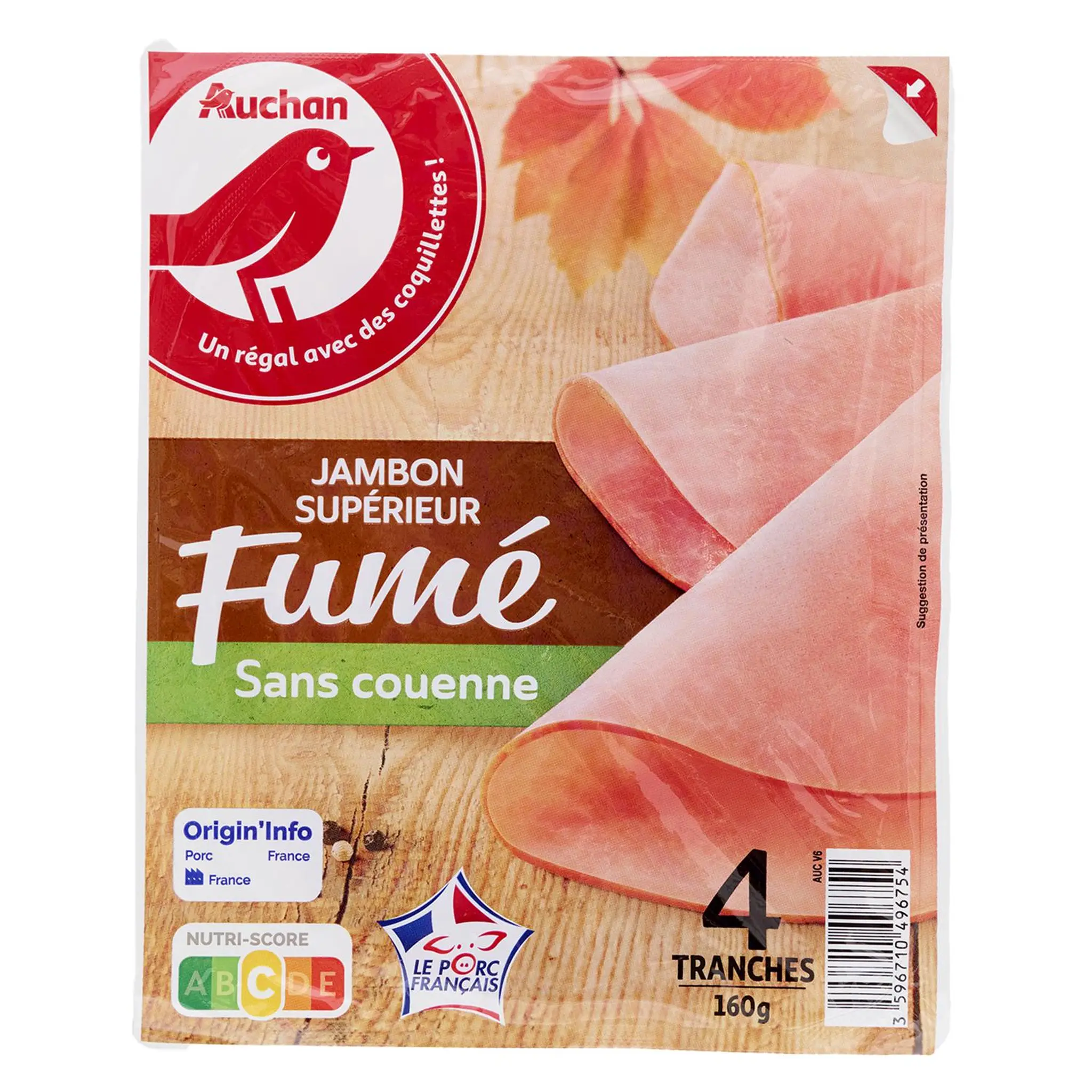 AUCHAN Jambon supérieur fumé