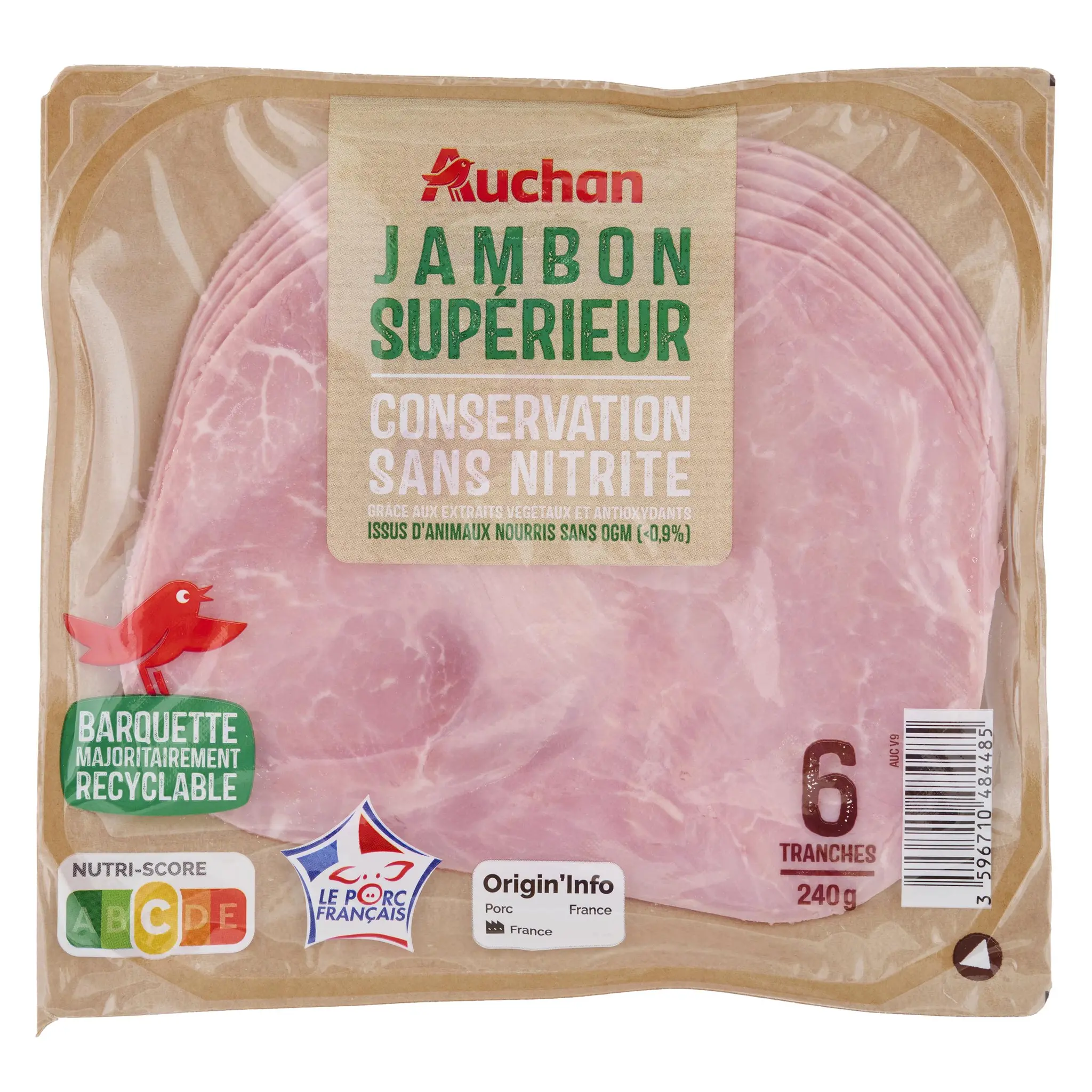 AUCHAN Jambon supérieur conservation sans nitrite