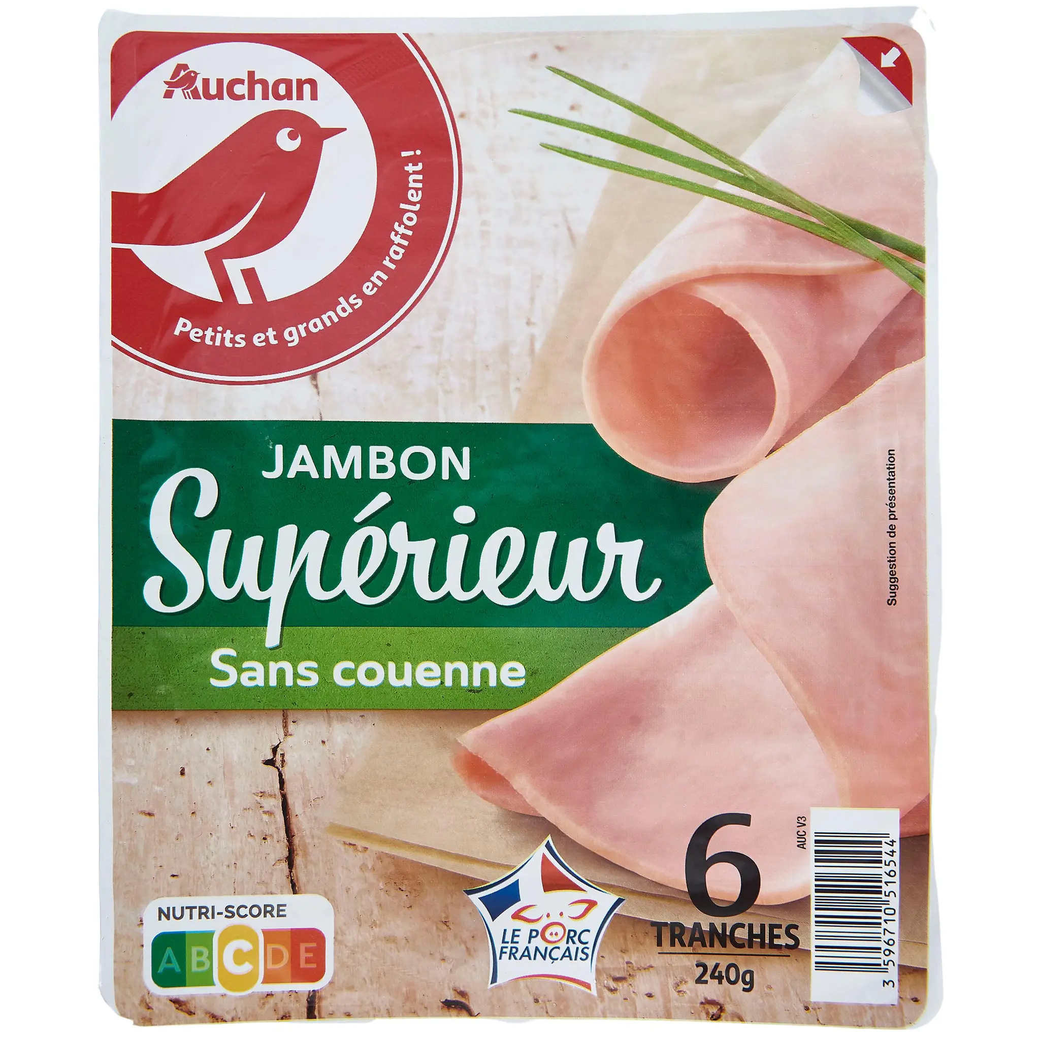 AUCHAN Jambon supérieur sans couenne