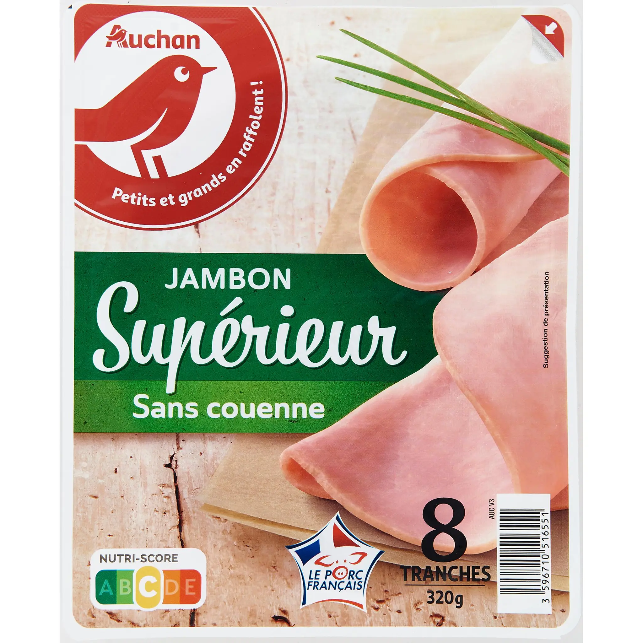 AUCHAN Jambon supérieur sans couenne
