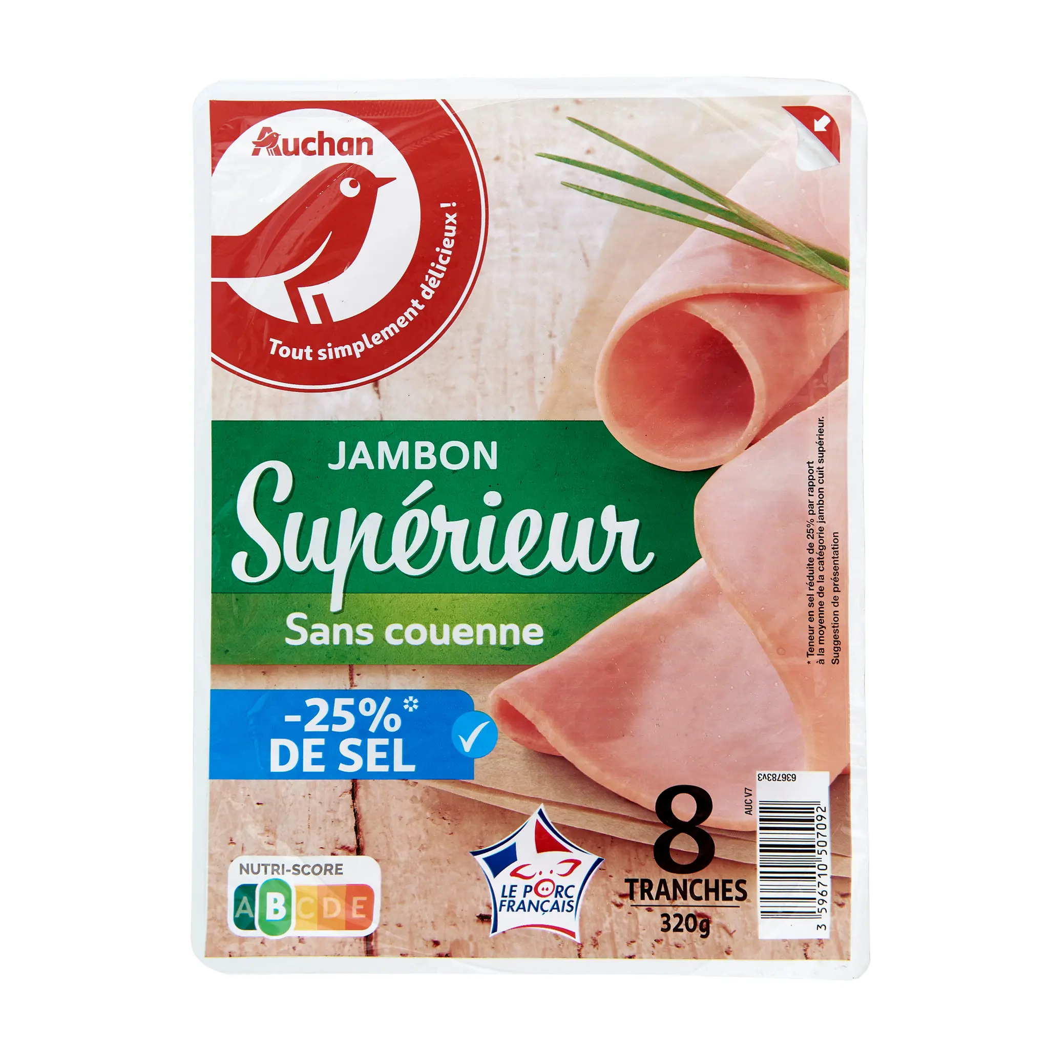 AUCHAN Jambon supérieur réduit en sel