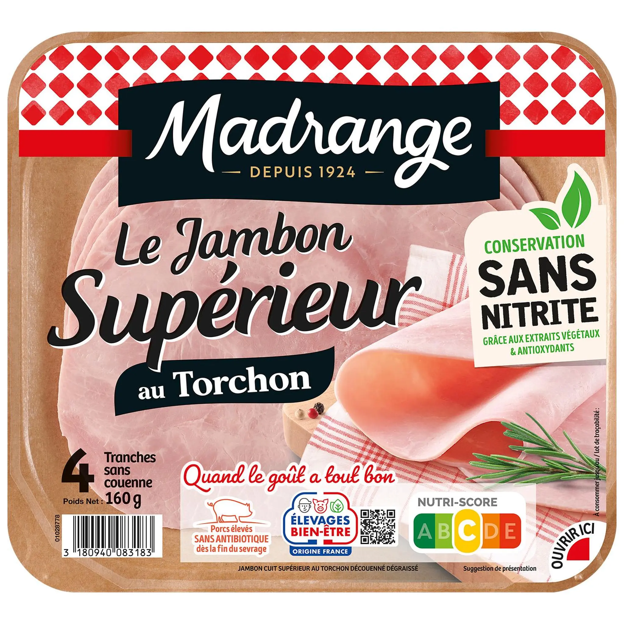 MADRANGE Le Jambon supérieur au torchon sans couenne sans nitrite