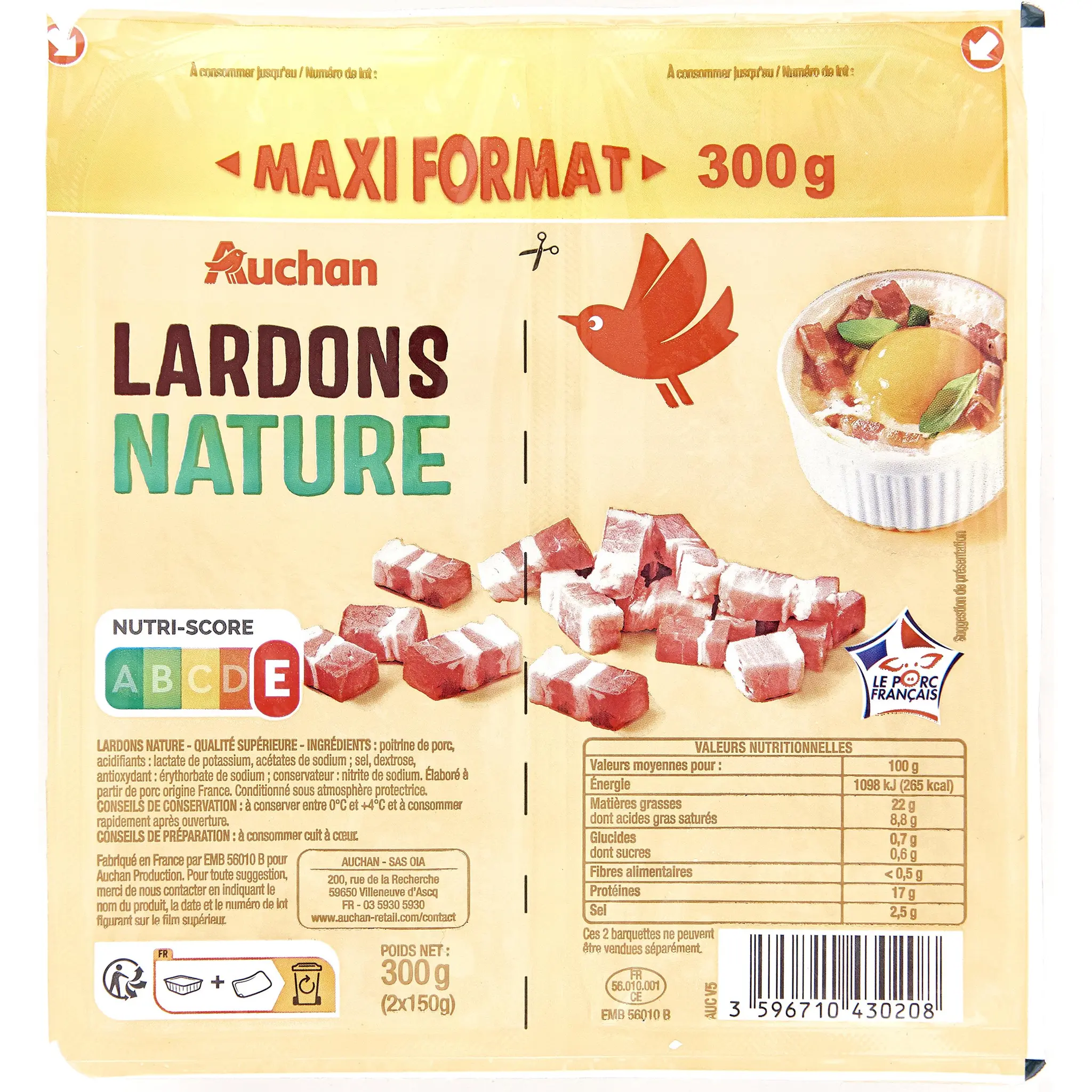 AUCHAN Lardons nature