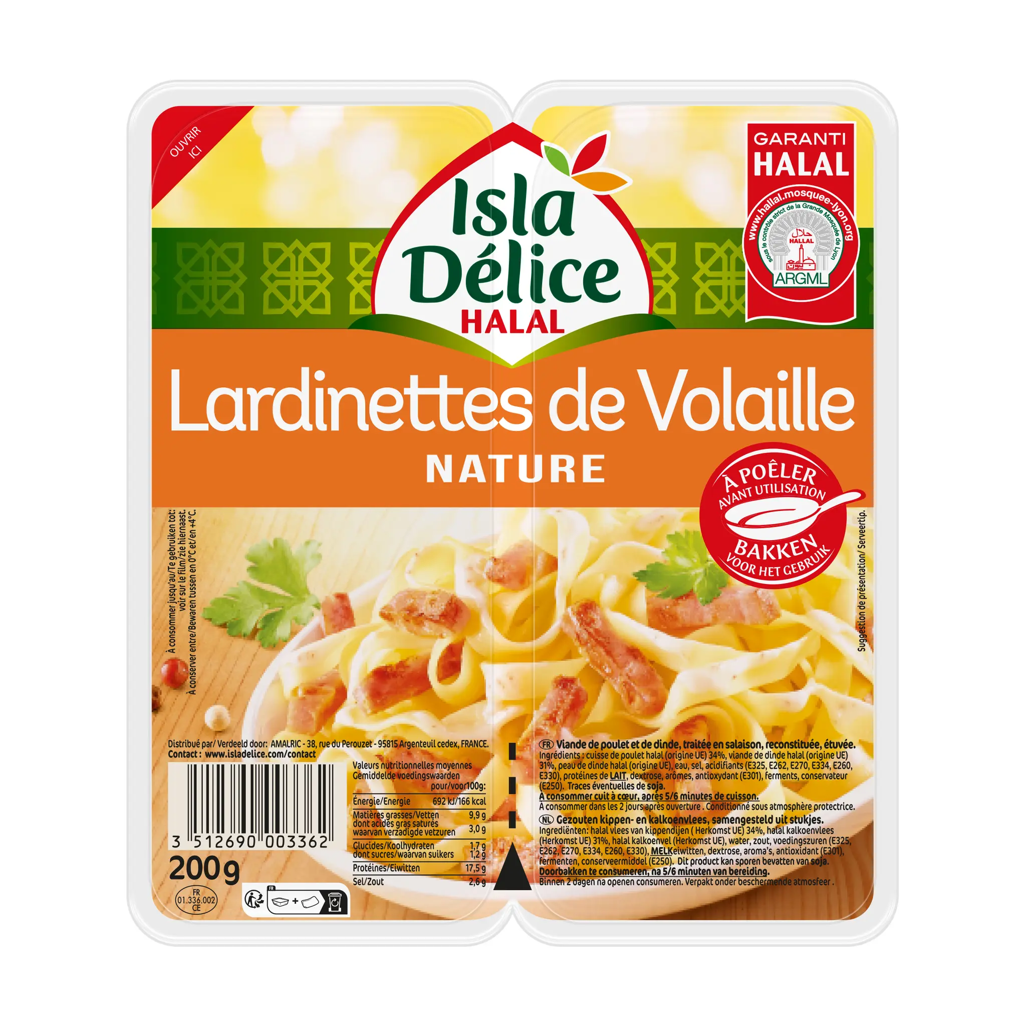 ISLA DELICE Lardons de poulet nature halal