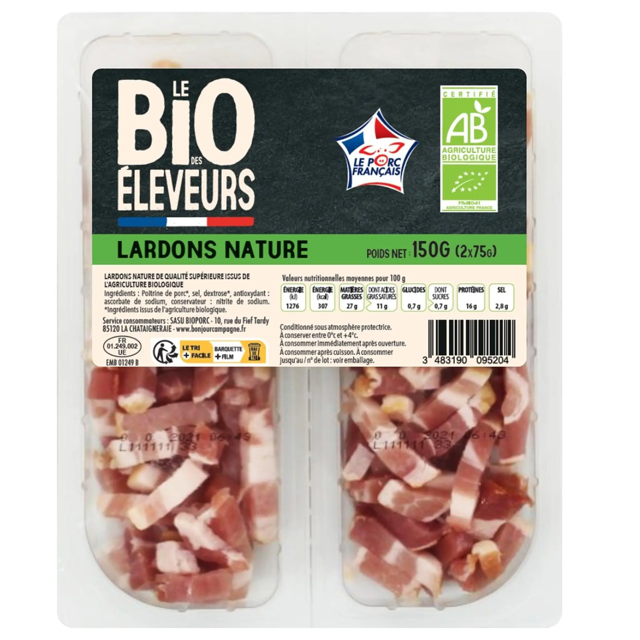 LE BIO DES ELEVEURS Lardons nature bio