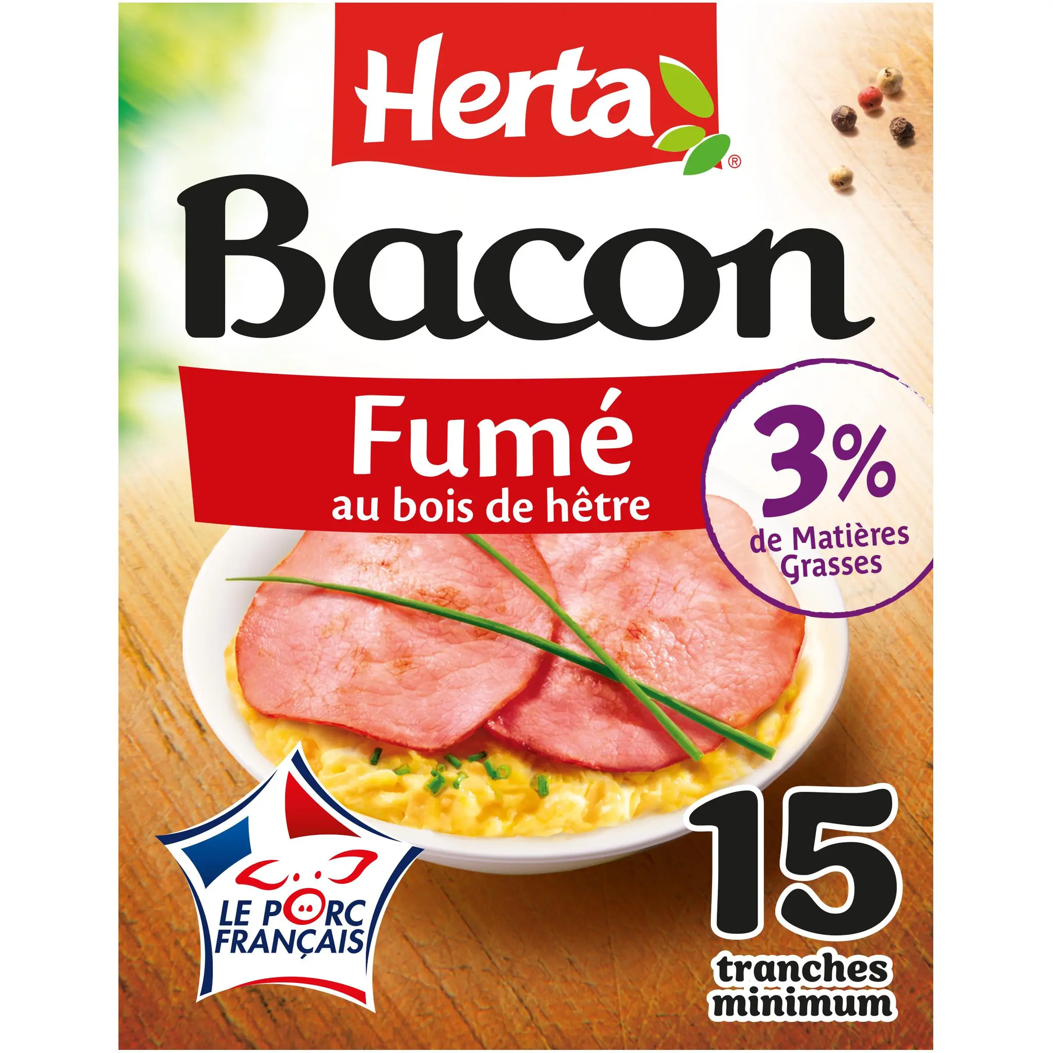 HERTA Bacon fumé en tranches 3% de matière grasse