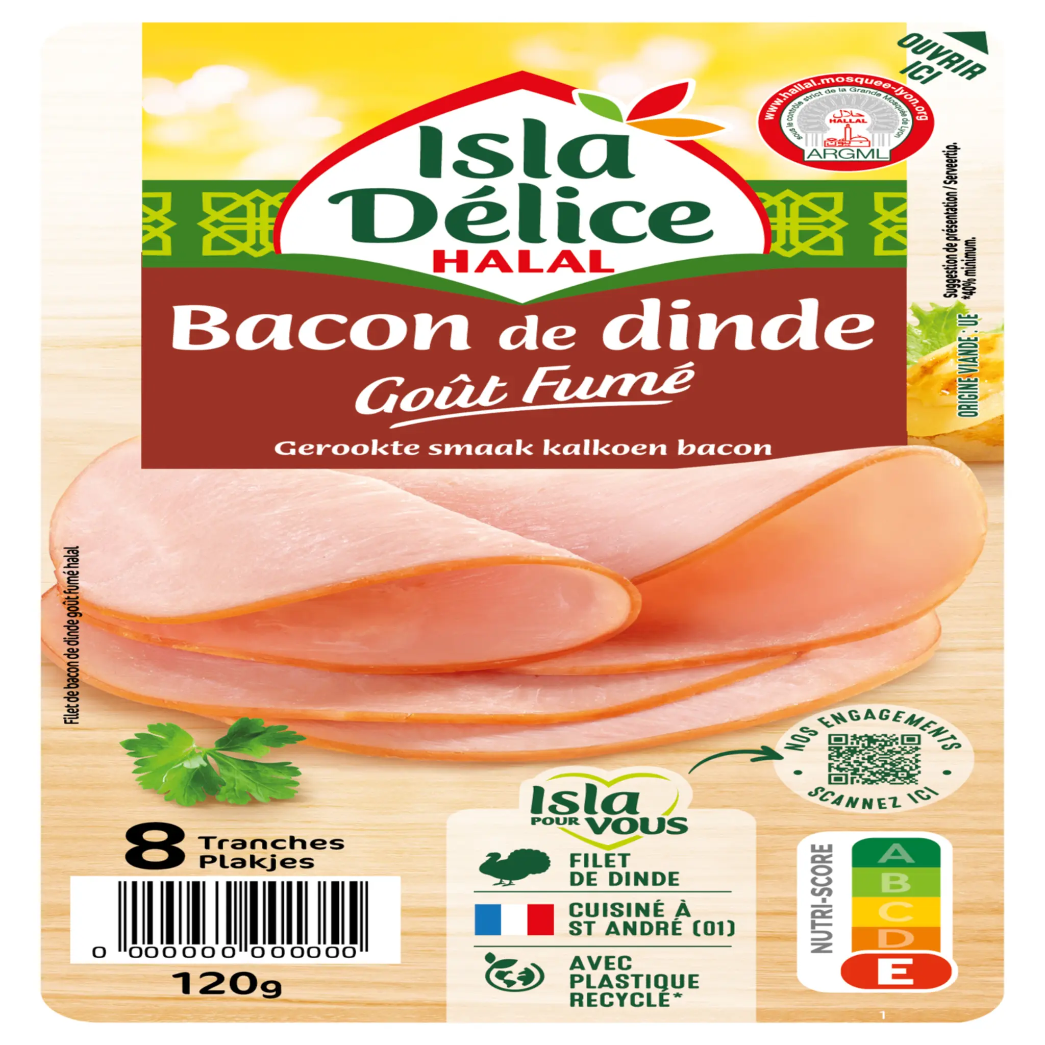 ISLA DELICE Bacon de dinde fumé halal