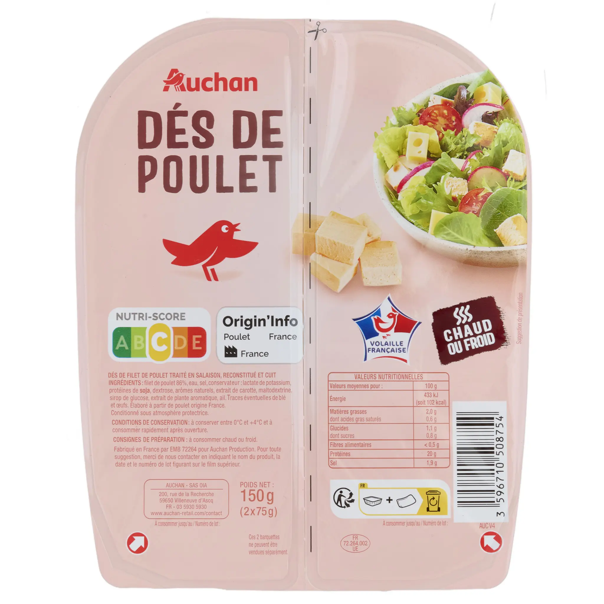 AUCHAN Dés de poulet rôti