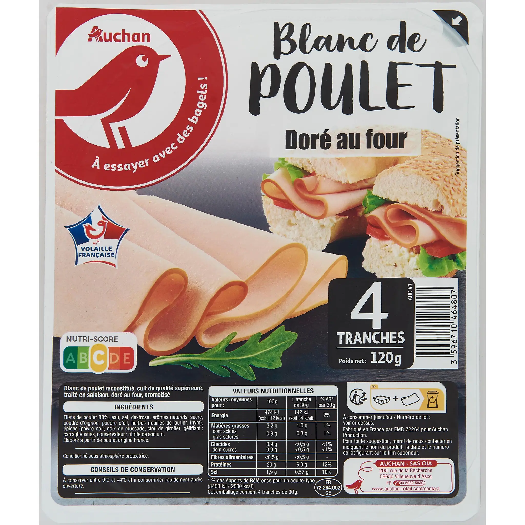 AUCHAN Blanc de poulet