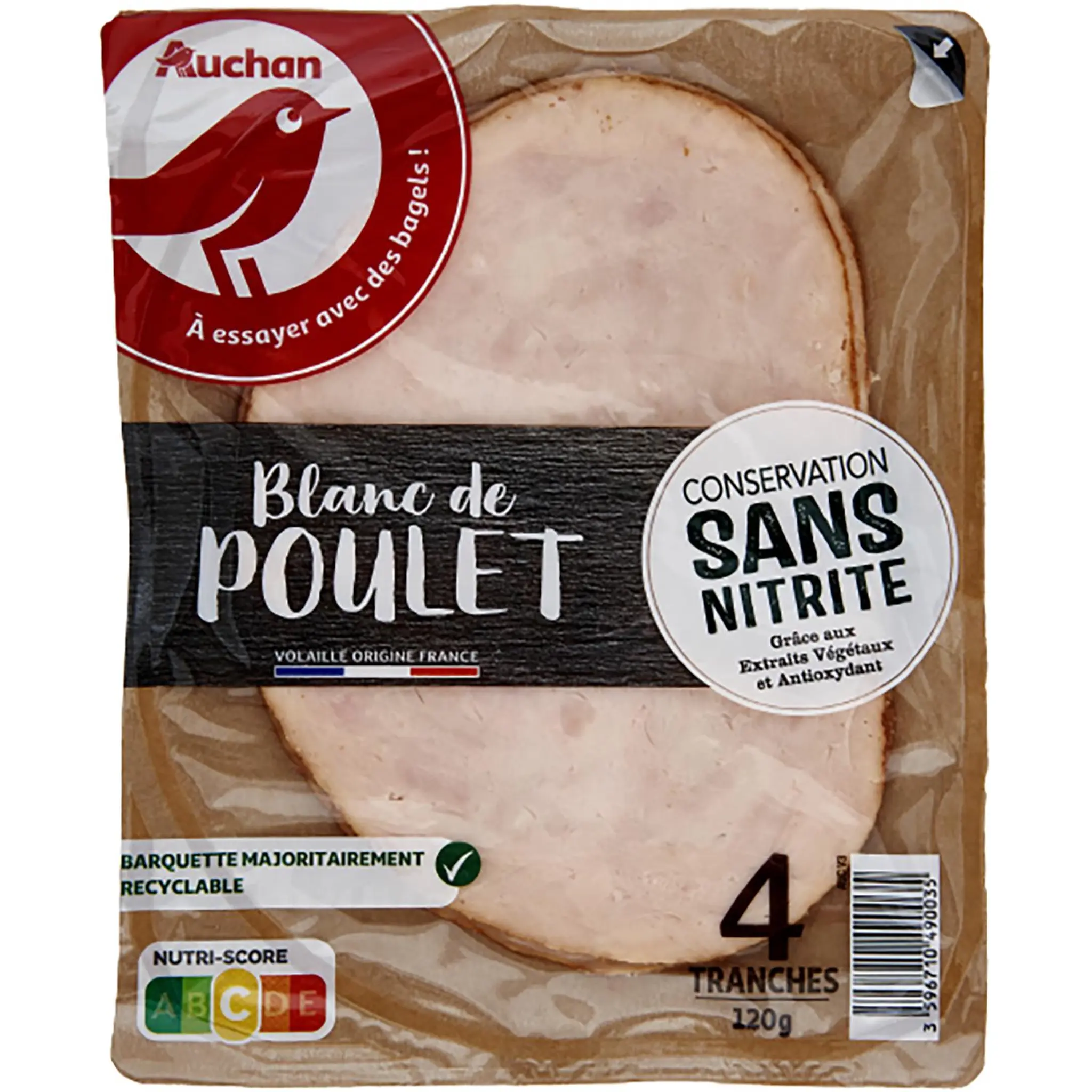 AUCHAN Blanc de poulet doré au four sans nitrite