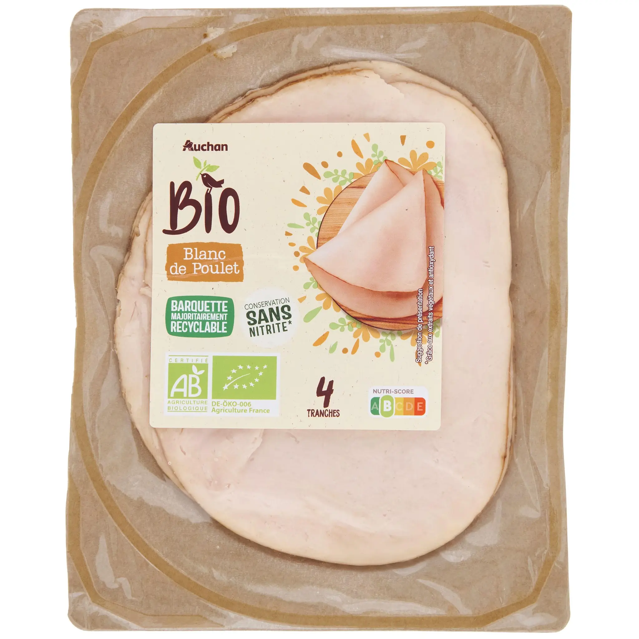 AUCHAN BIO Blanc de poulet sans nitrite