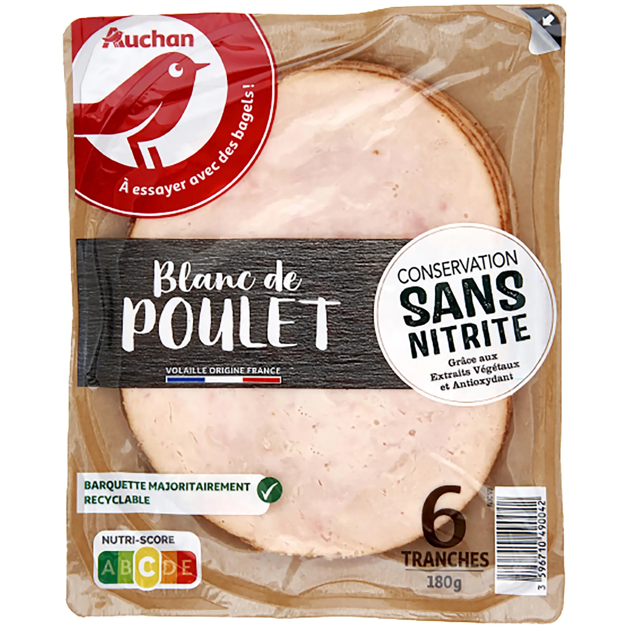 AUCHAN Blanc de poulet doré au four sans nitrite