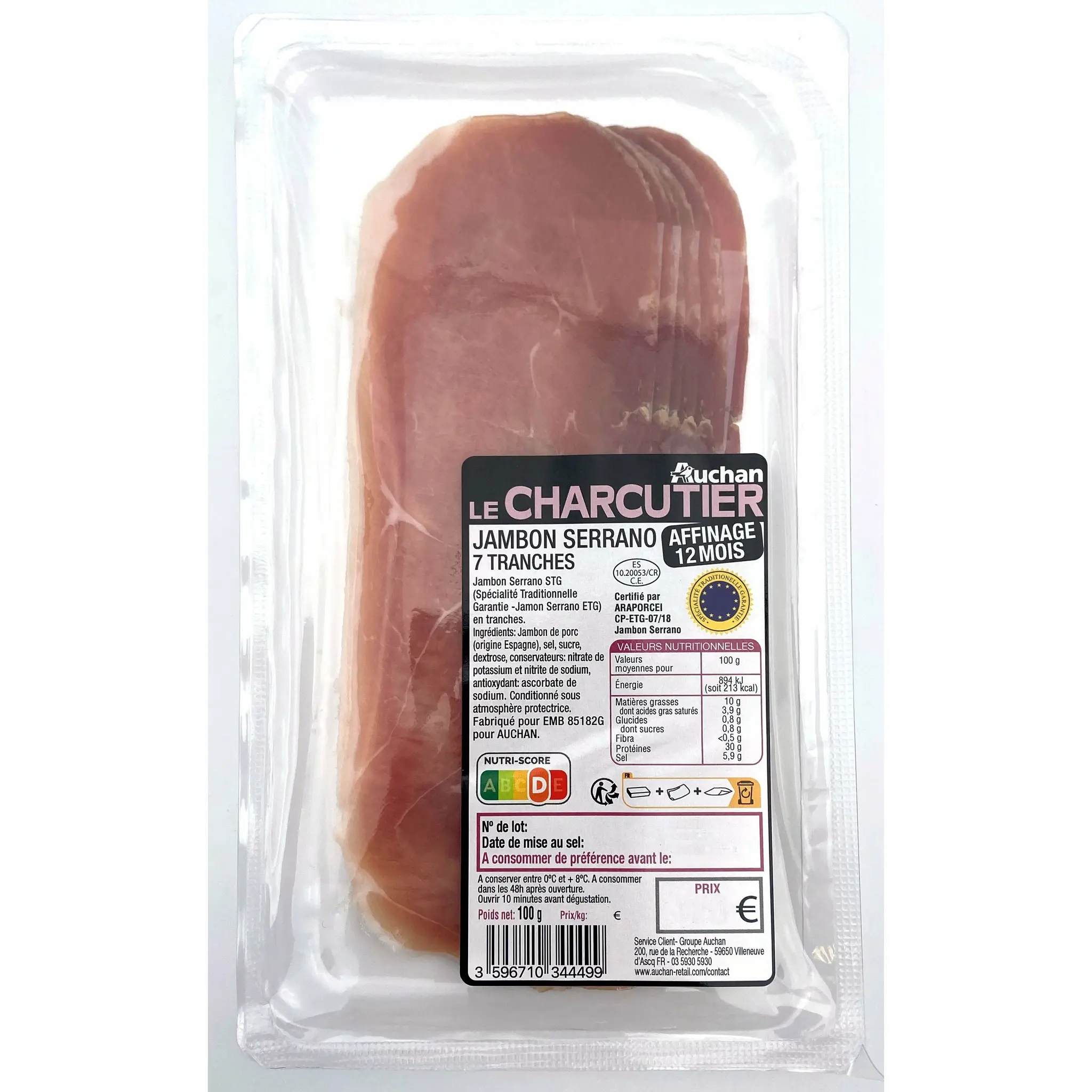 AUCHAN LE CHARCUTIER Jambon de Serrano affinage 12 mois