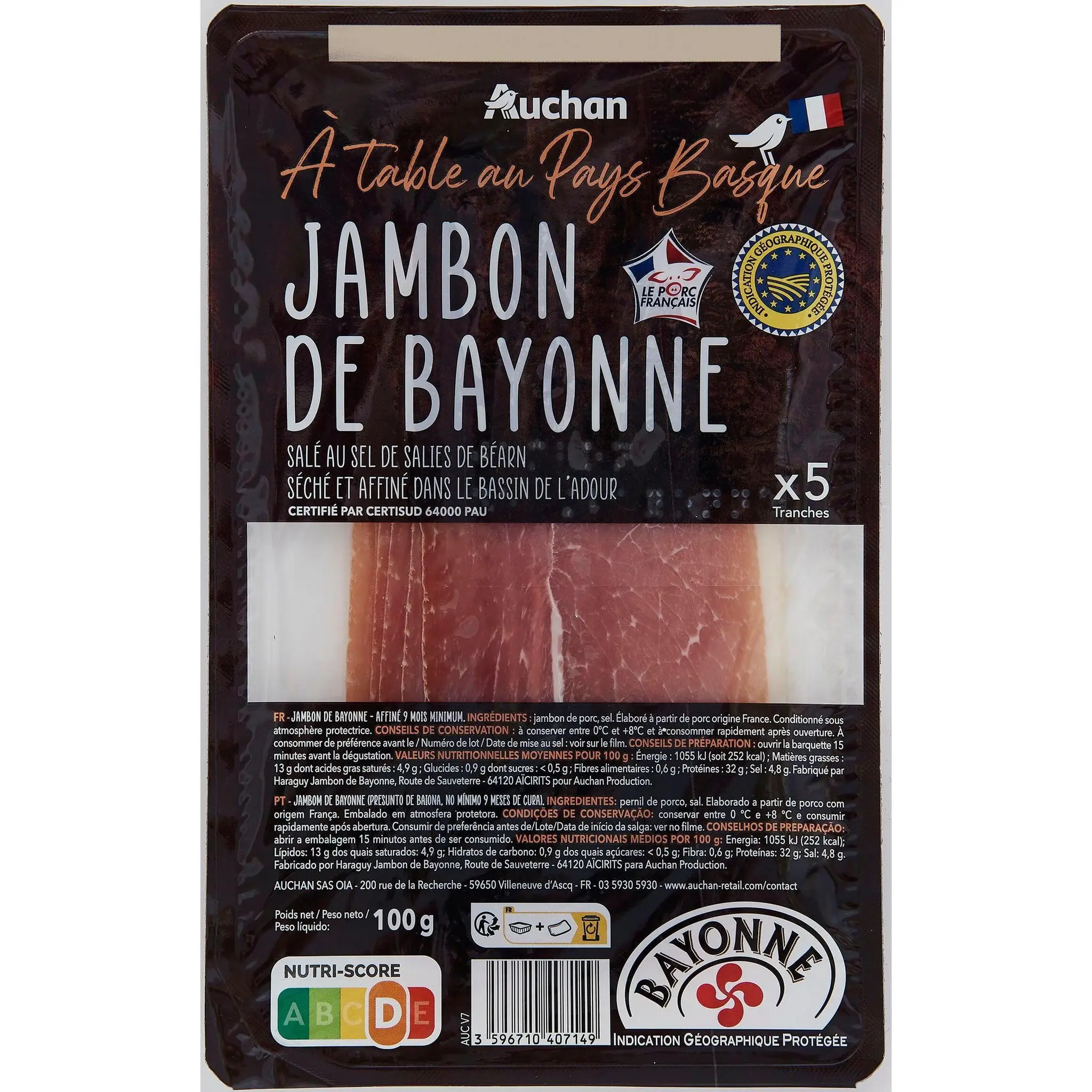 AUCHAN TERROIR Jambon de Bayonne IGP